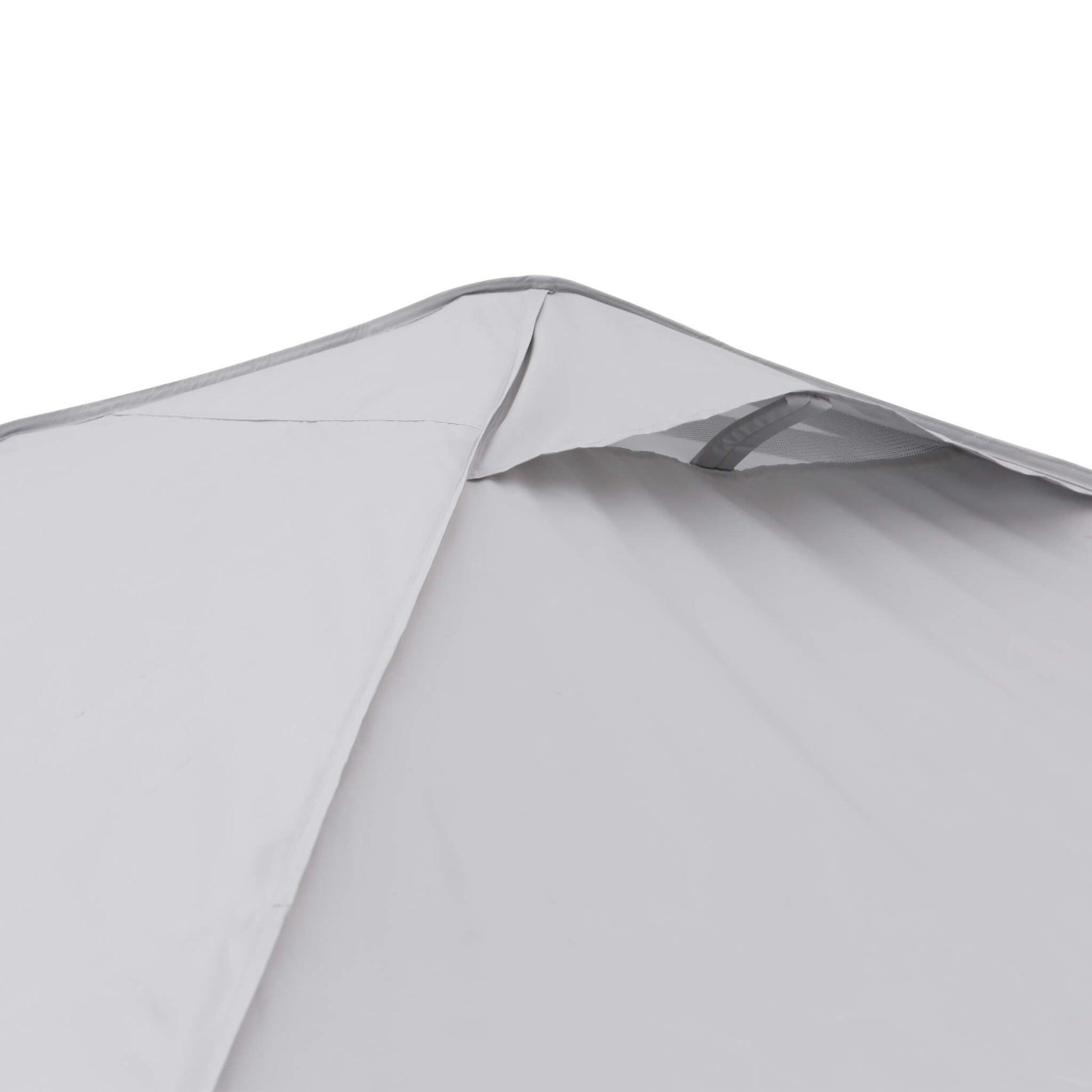 Detailed view of vented roof on the CORE 10x10 Center Push canopy top in gray, designed for increased airflow and heat reduction.