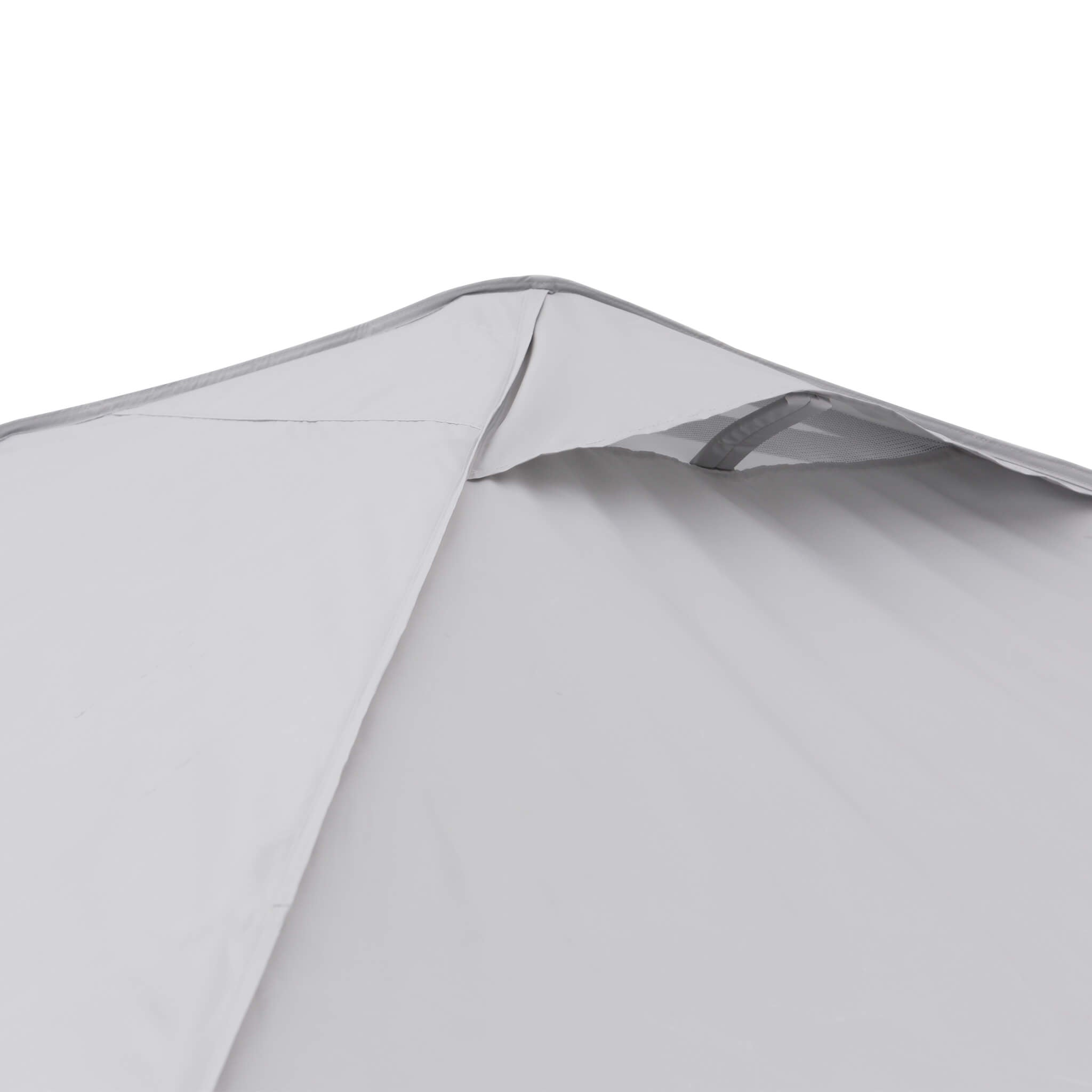 Detailed view of vented roof on the CORE 10x10 Center Push canopy top in gray, designed for increased airflow and heat reduction.