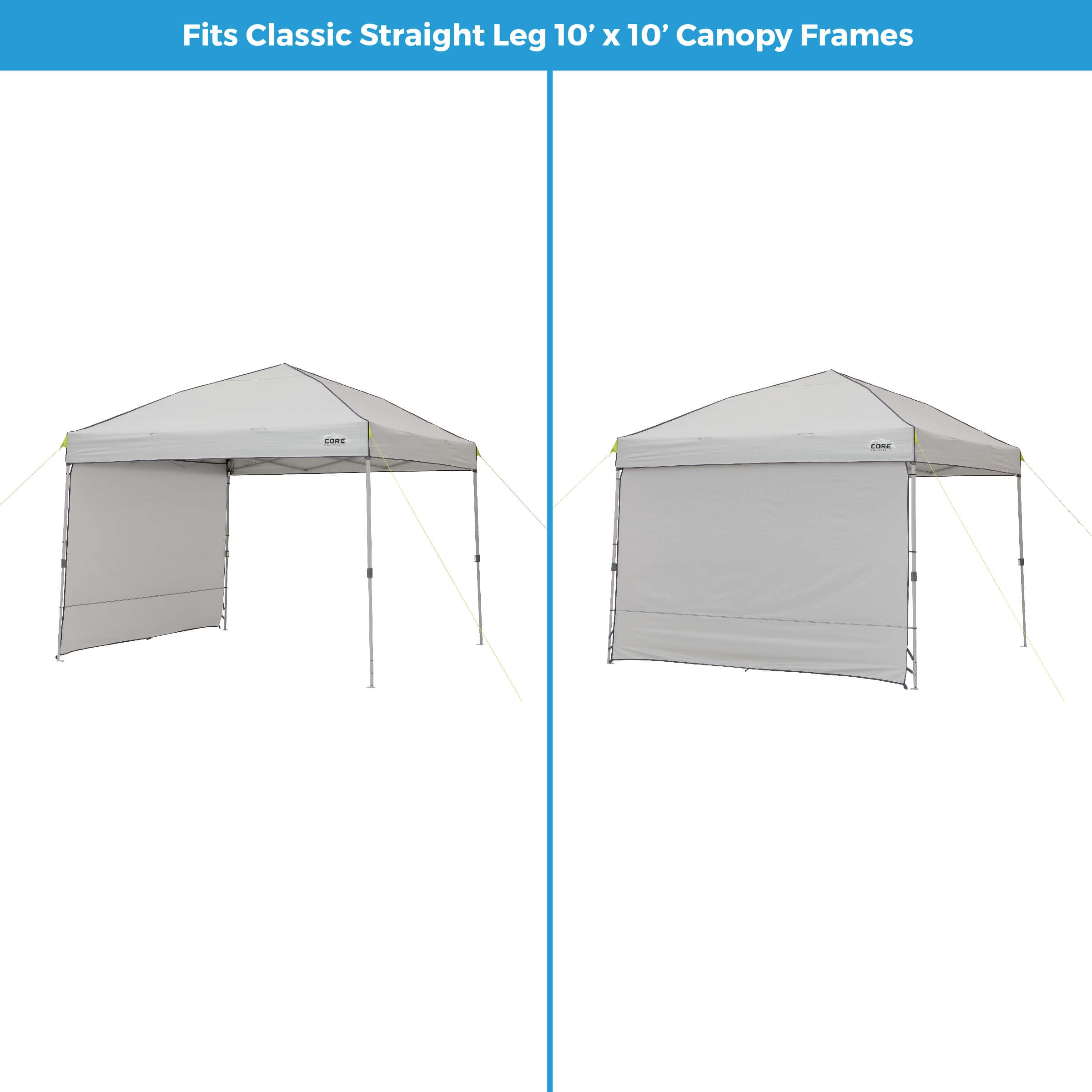 Two canopy panels for a 10' x 10' canopy frame showing how they fit.