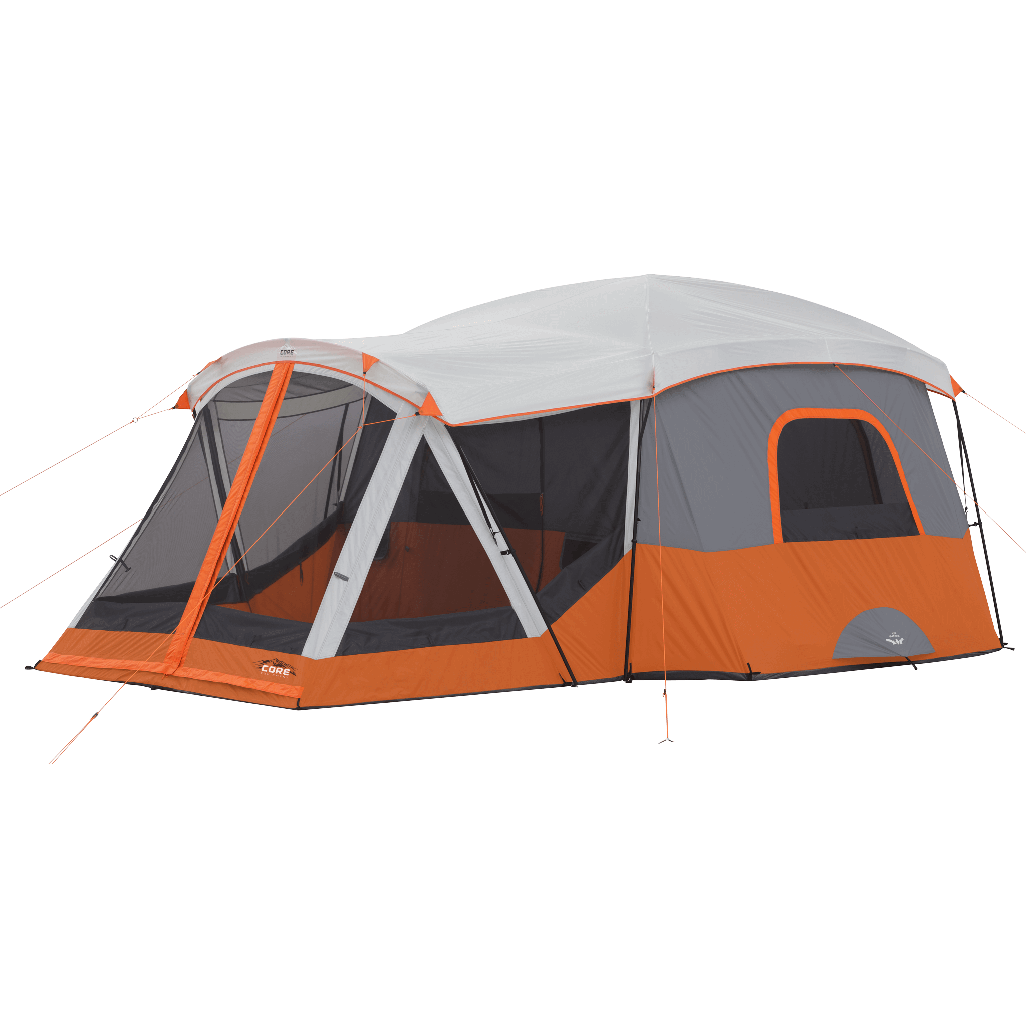 camping with tent provided Core Equipment 11-Person Cabin Tent with Screen Room, 17' x 12'