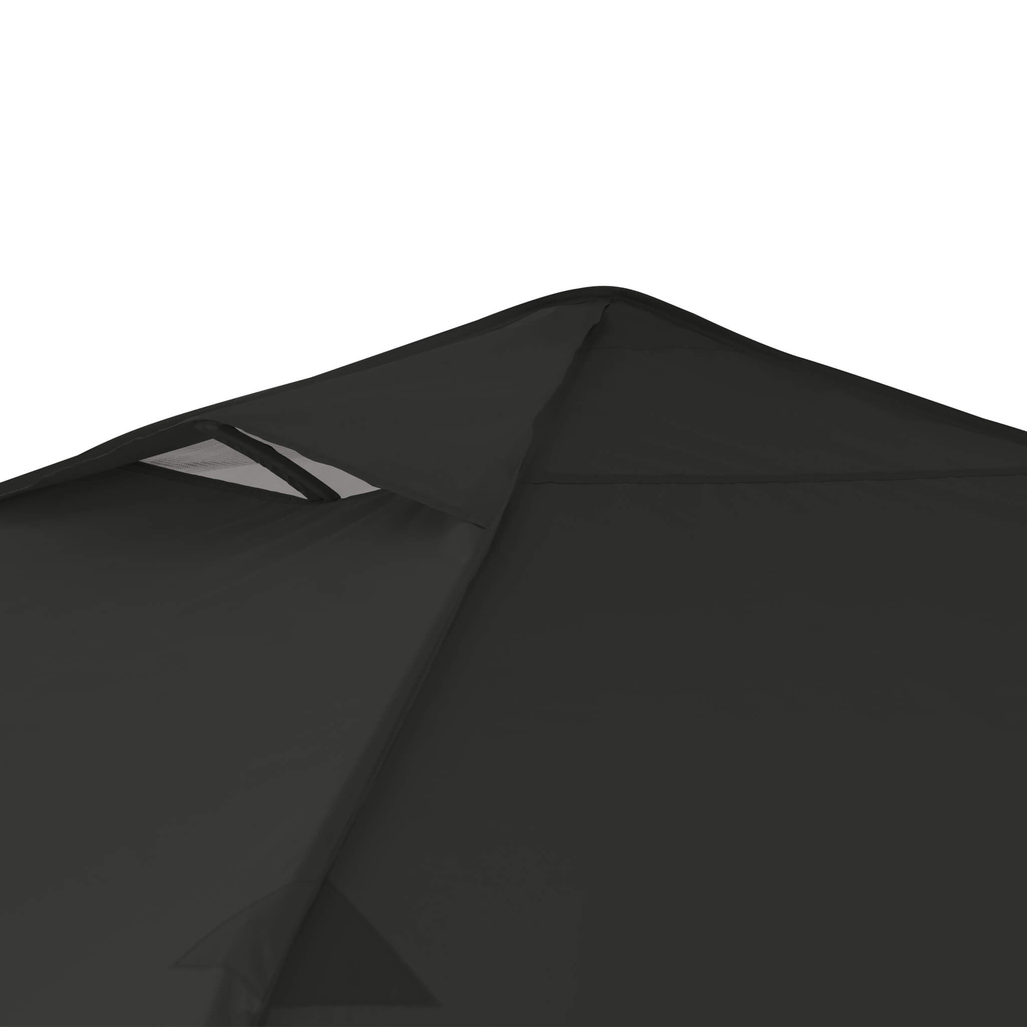Detailed view of vented roof on the CORE 13x13 Center Push canopy top in black, designed for increased airflow and heat reduction.