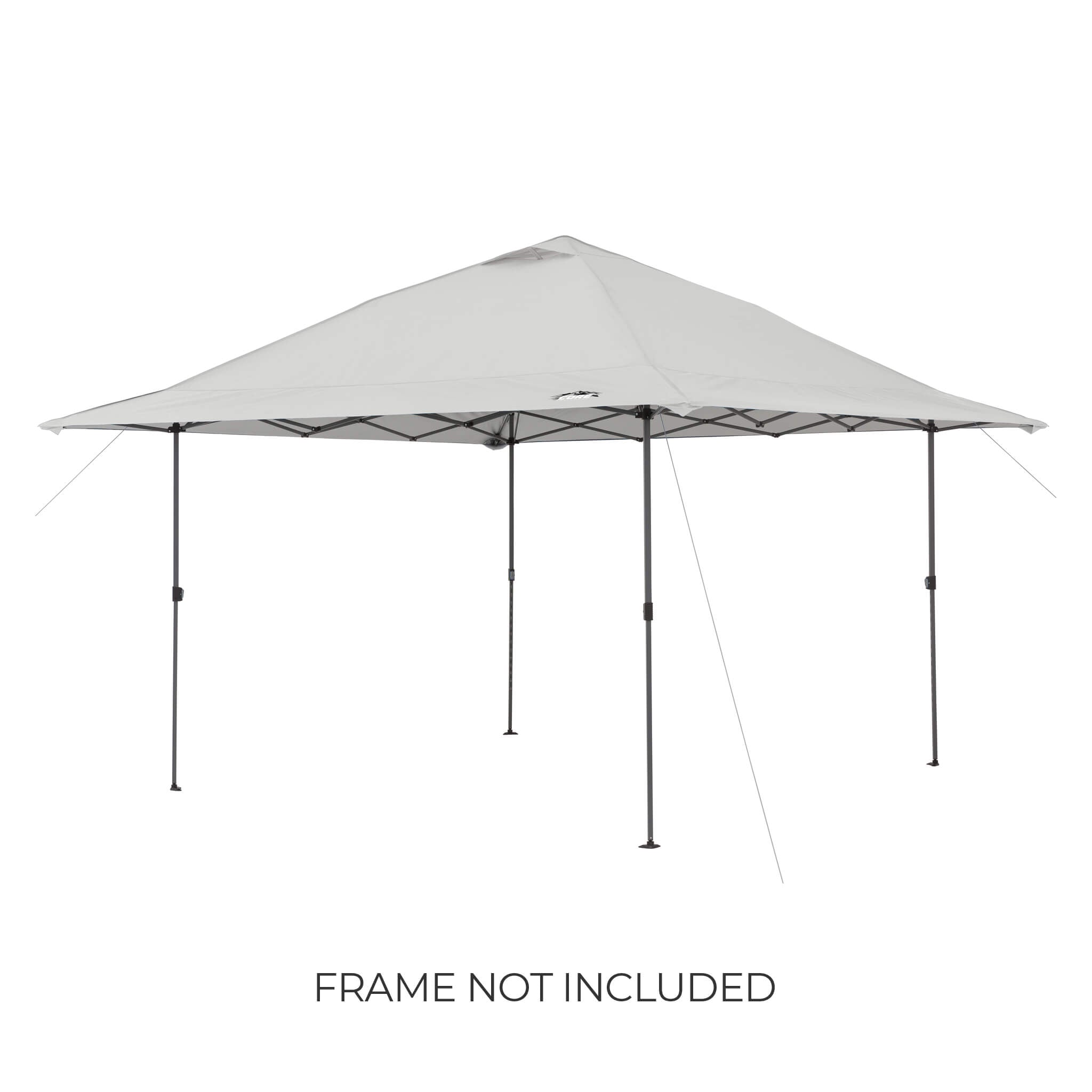 CORE 13x13 Center Push canopy top in gray shown on frame, featuring vented roof and durable fabric, with text noting frame not included.