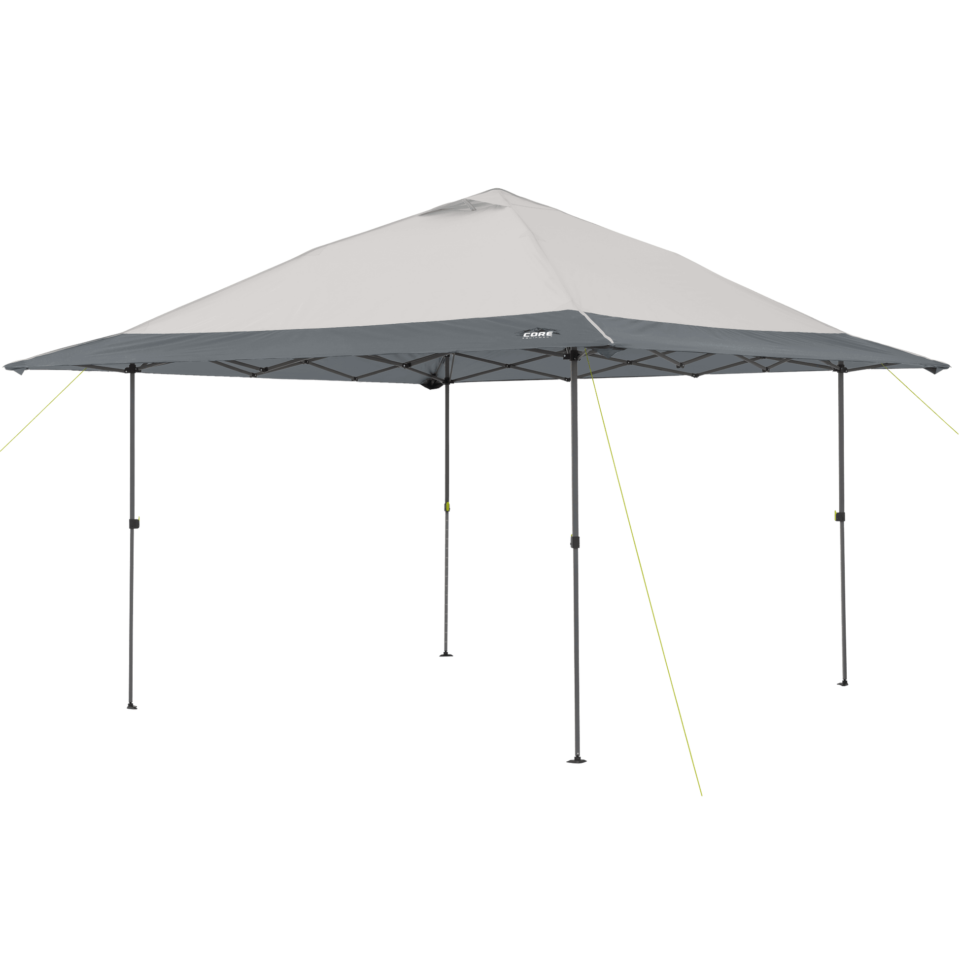 CORE 13x13 center push instant canopy in gray with steel frame, 169 sq ft shade coverage, UV protection, and 114 inch center height.
