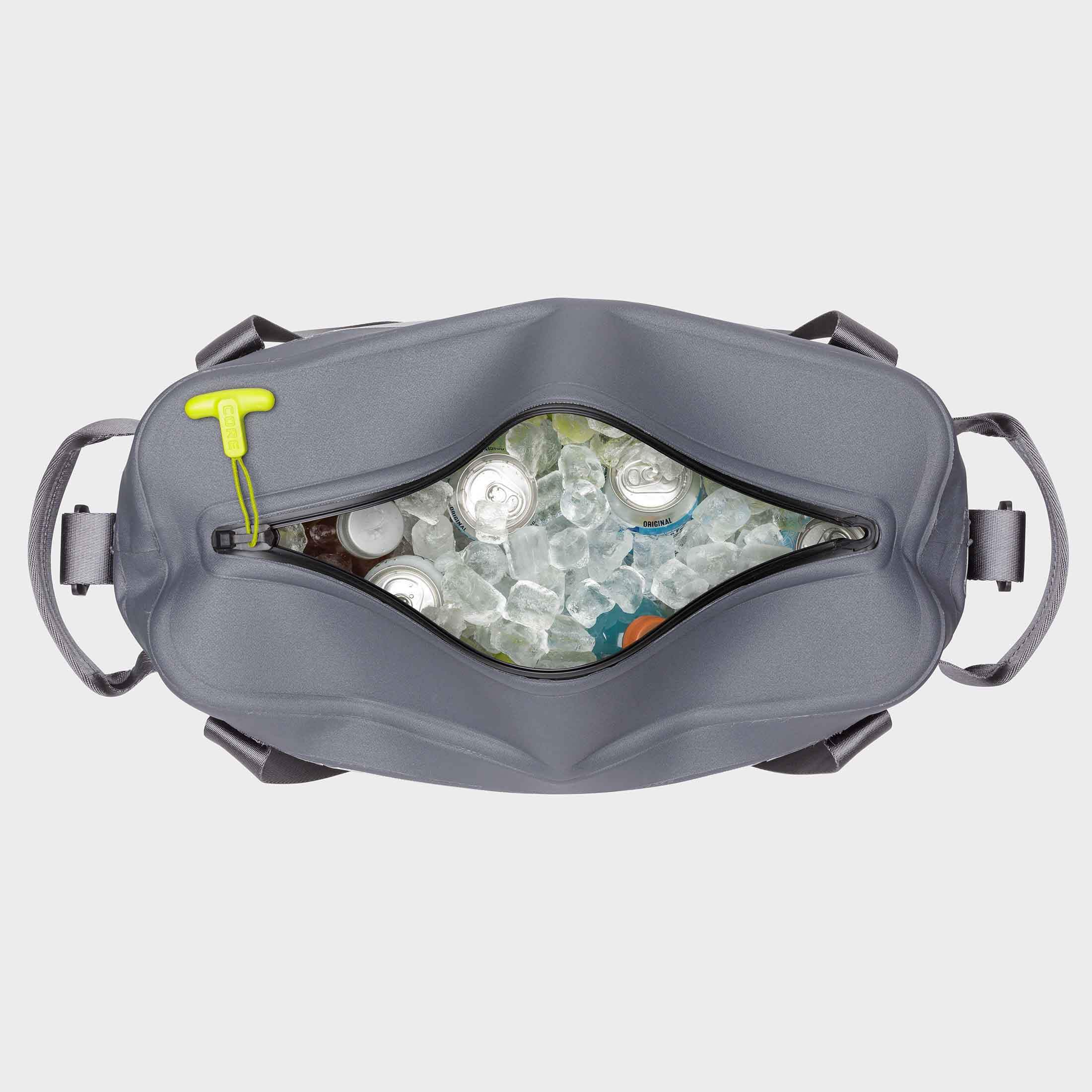 CORE 36 can performance tote cooler top view showing cans and ice inside.