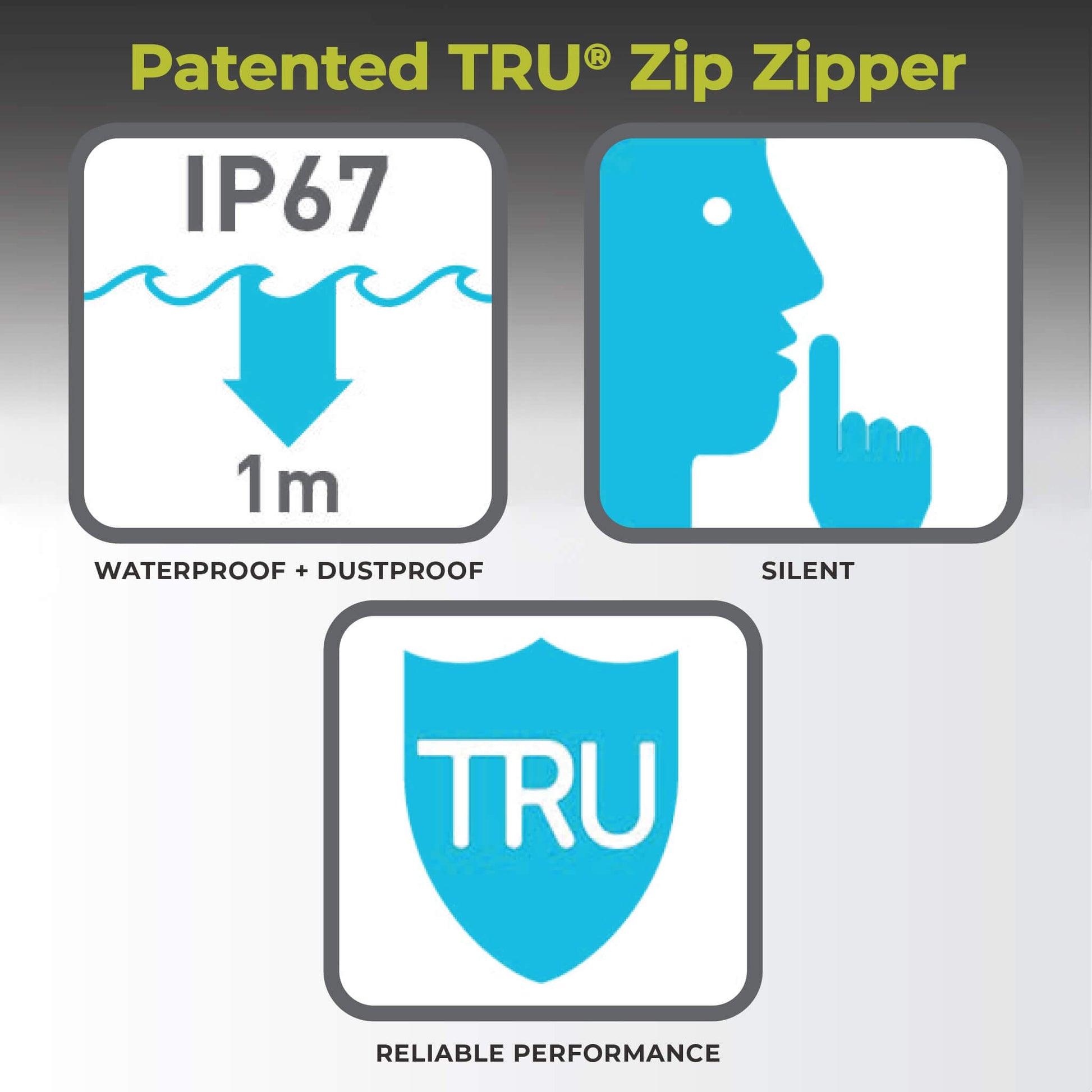 CORE performance tote cooler patented TRU Zip zipper with IP67 waterproof rating, dustproof seal, and silent closure.