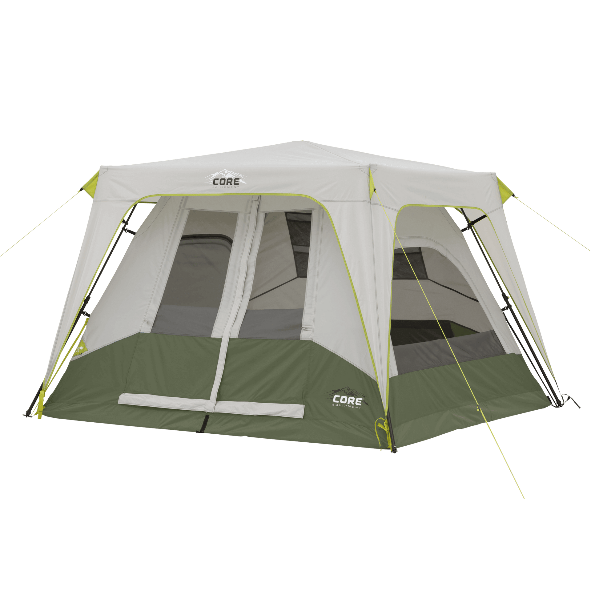CORE 4 person instant camping tent with green and gray color.