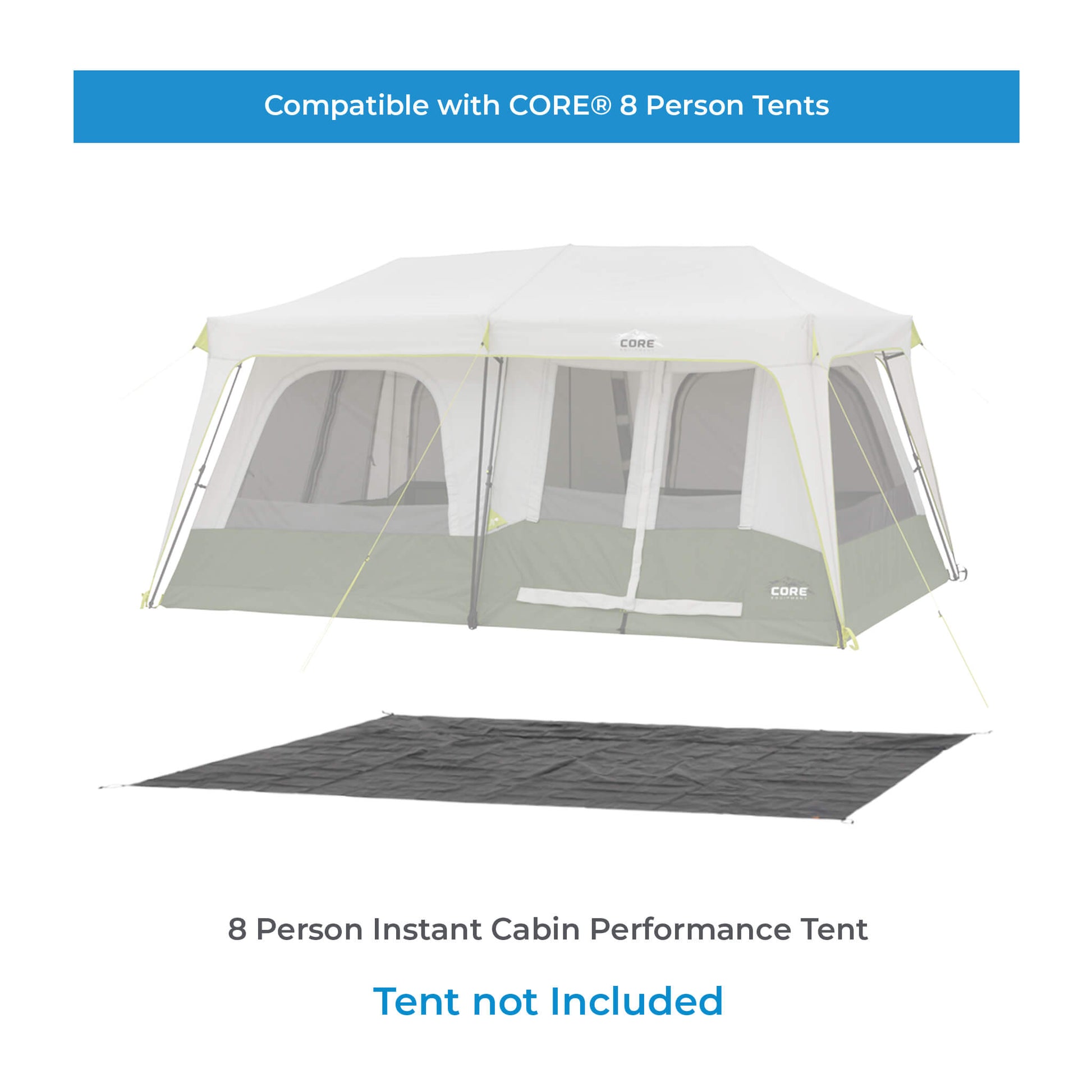 Chart showing CORE 8 person instant tent footprint compatibility.