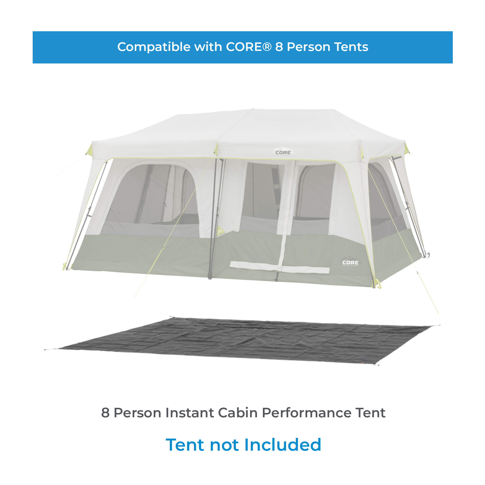 Chart showing CORE 8 person instant tent footprint compatibility.