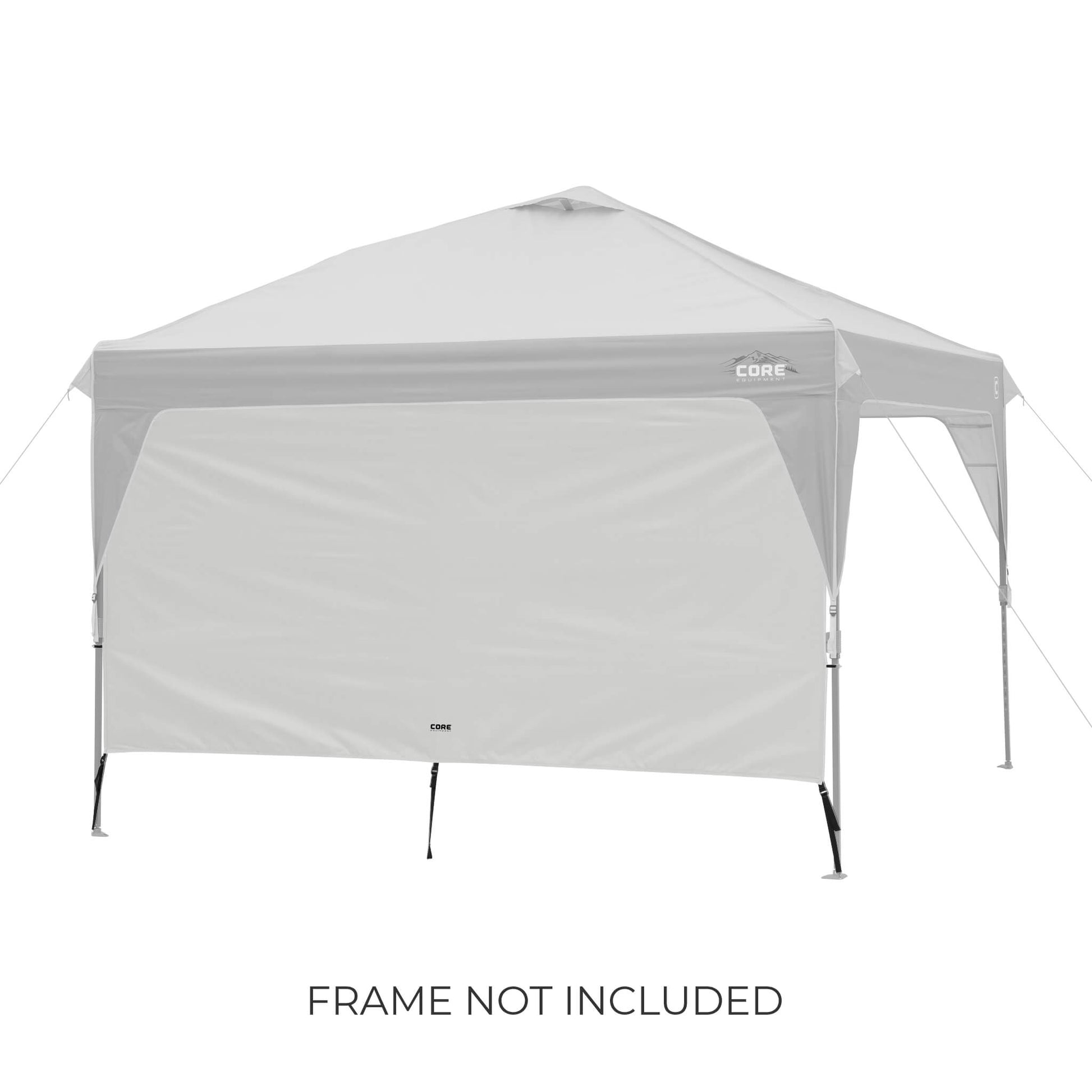 CORE canopy sun wall in gray shown with 10x10 canopy top, featuring UV protection and water-resistant fabric, frame not included.