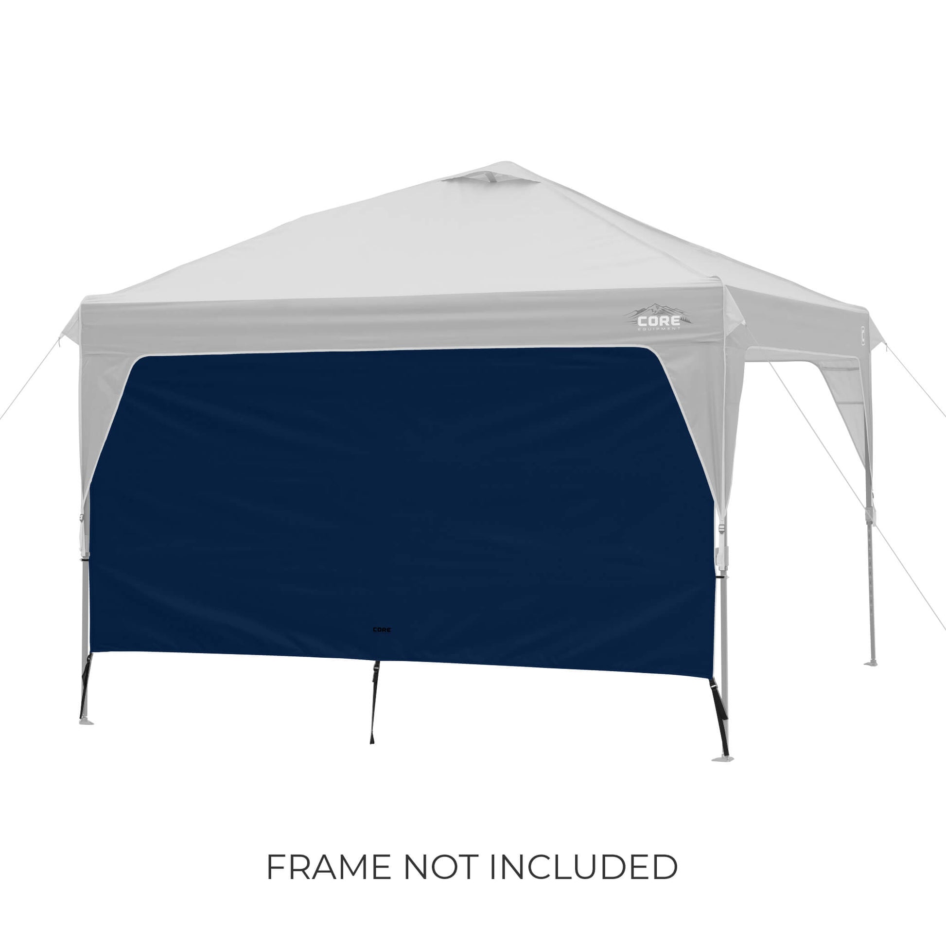 CORE canopy sun wall in navy shown with 10x10 canopy top, featuring UV protection and water-resistant fabric, frame not included.
