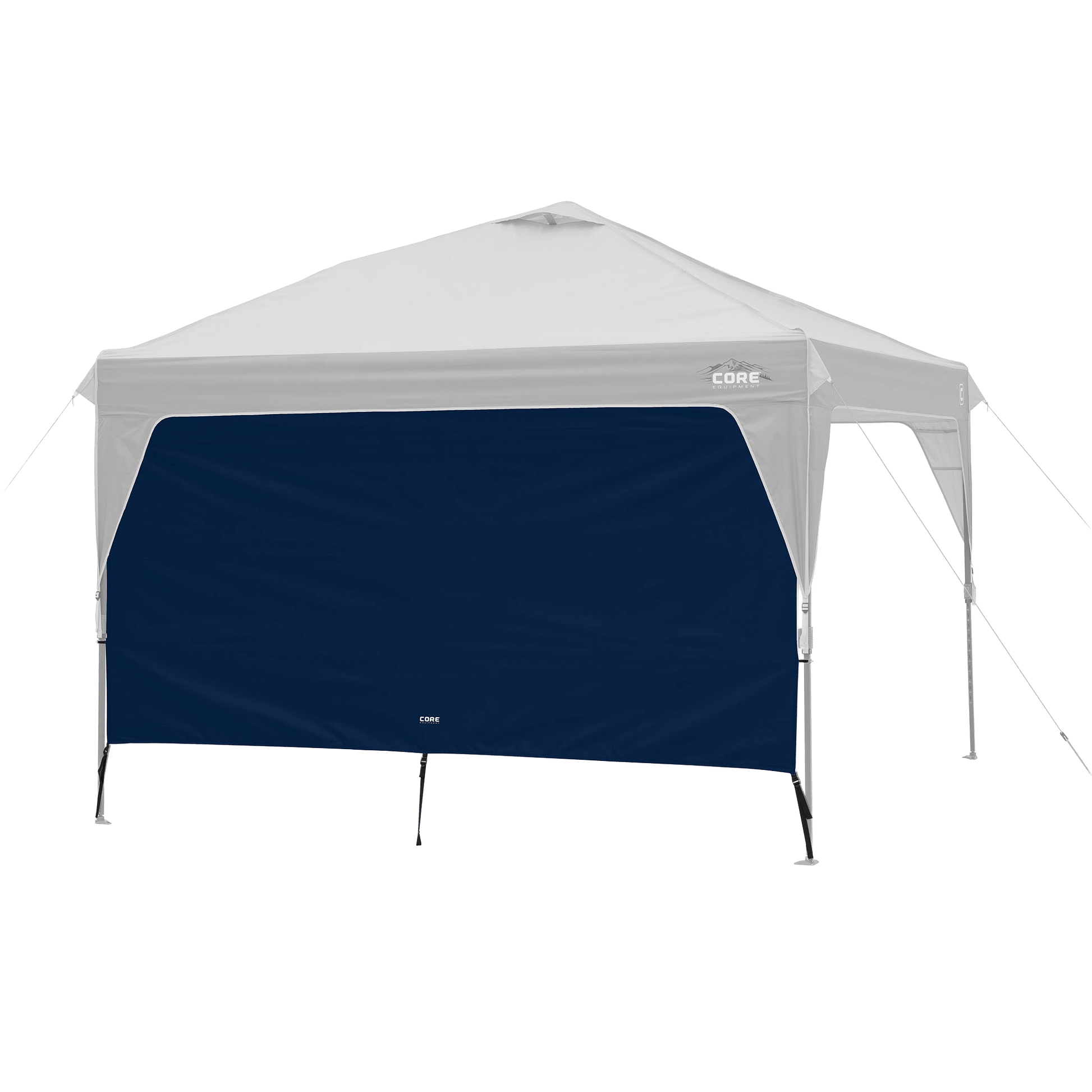 CORE canopy sun wall in navy shown with 10x10 canopy top, featuring UV protection and water-resistant fabric.