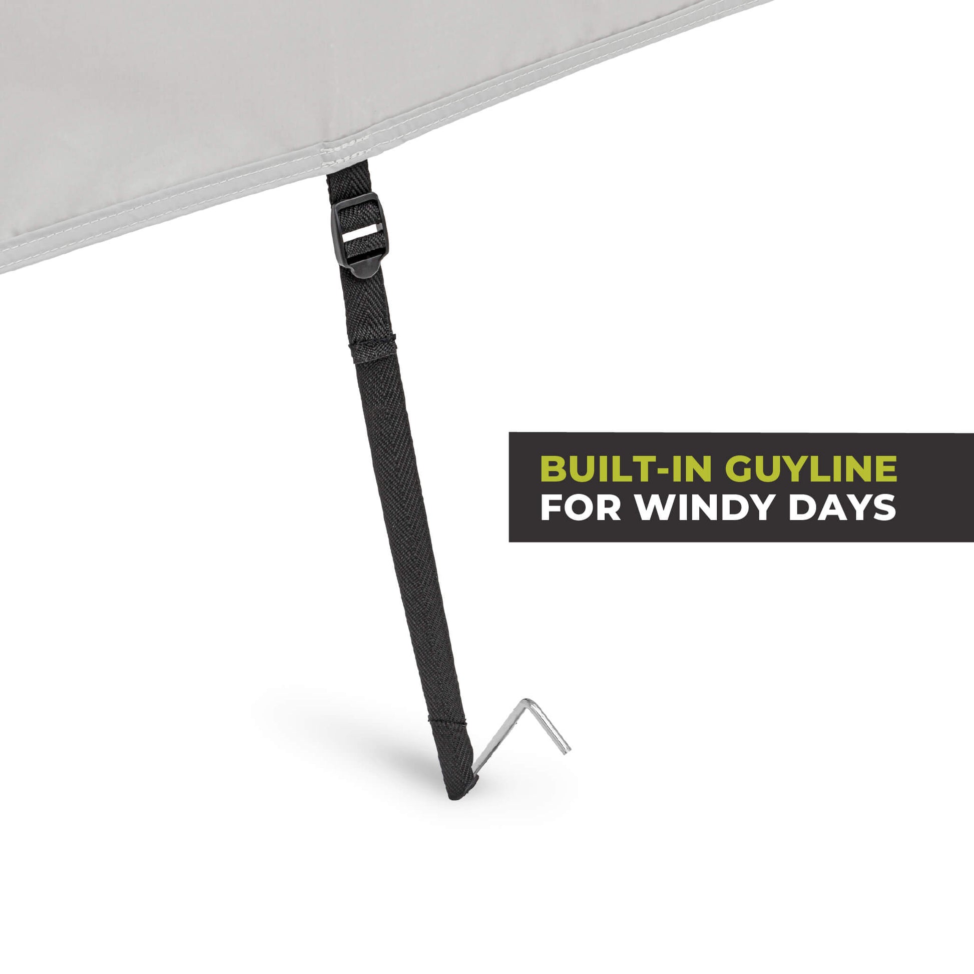 CORE canopy sun wall with built-in guyline for windy conditions, ensuring stability and a secure outdoor setup.