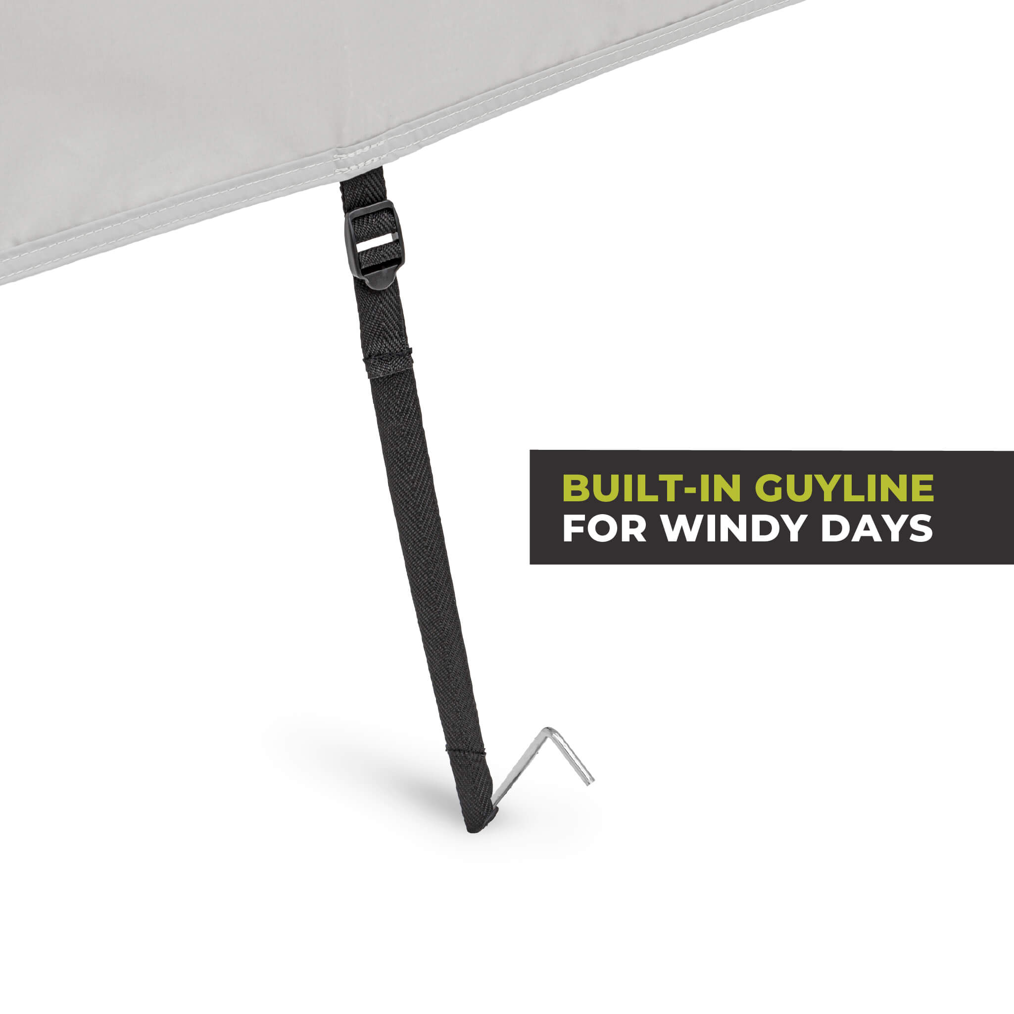 CORE canopy sun wall with built-in guyline for windy conditions, ensuring stability and a secure outdoor setup.