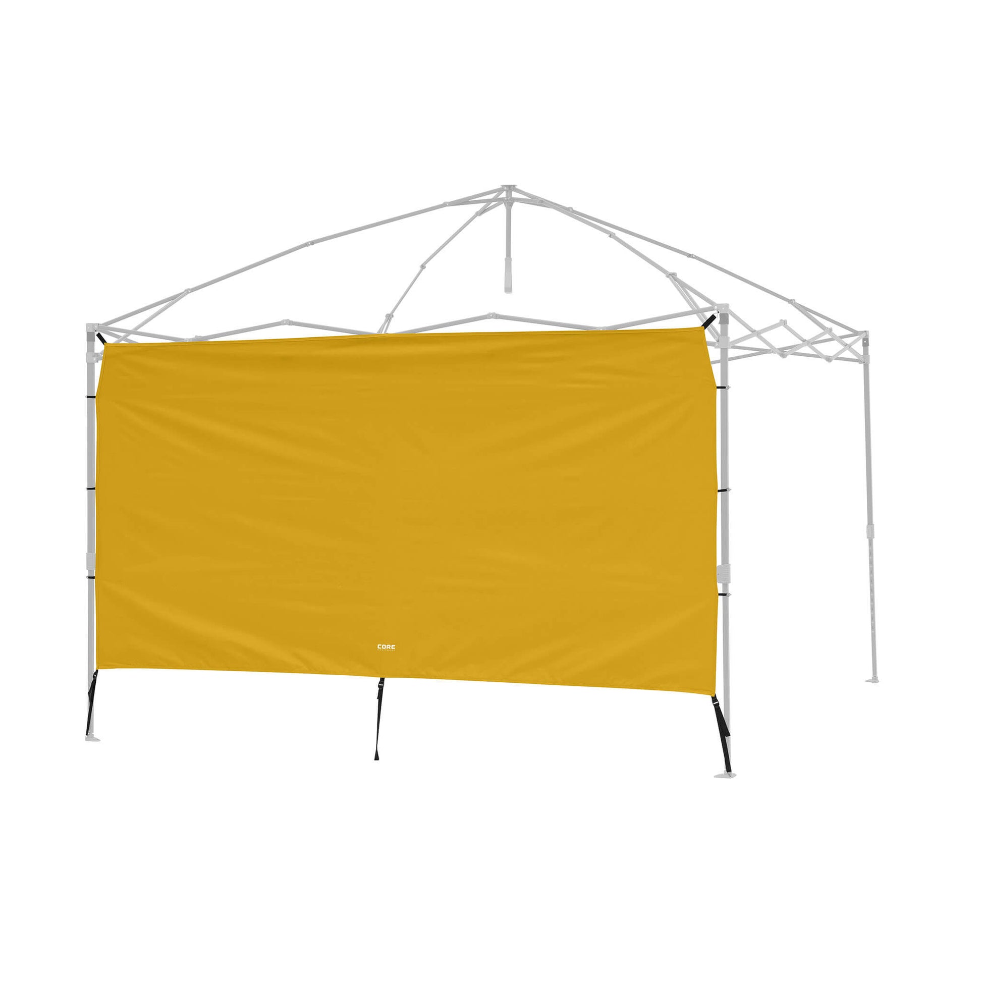 CORE canopy sun wall in yellow gold is shown attached to the canopy frame with no top, showing how the sun wall connects.