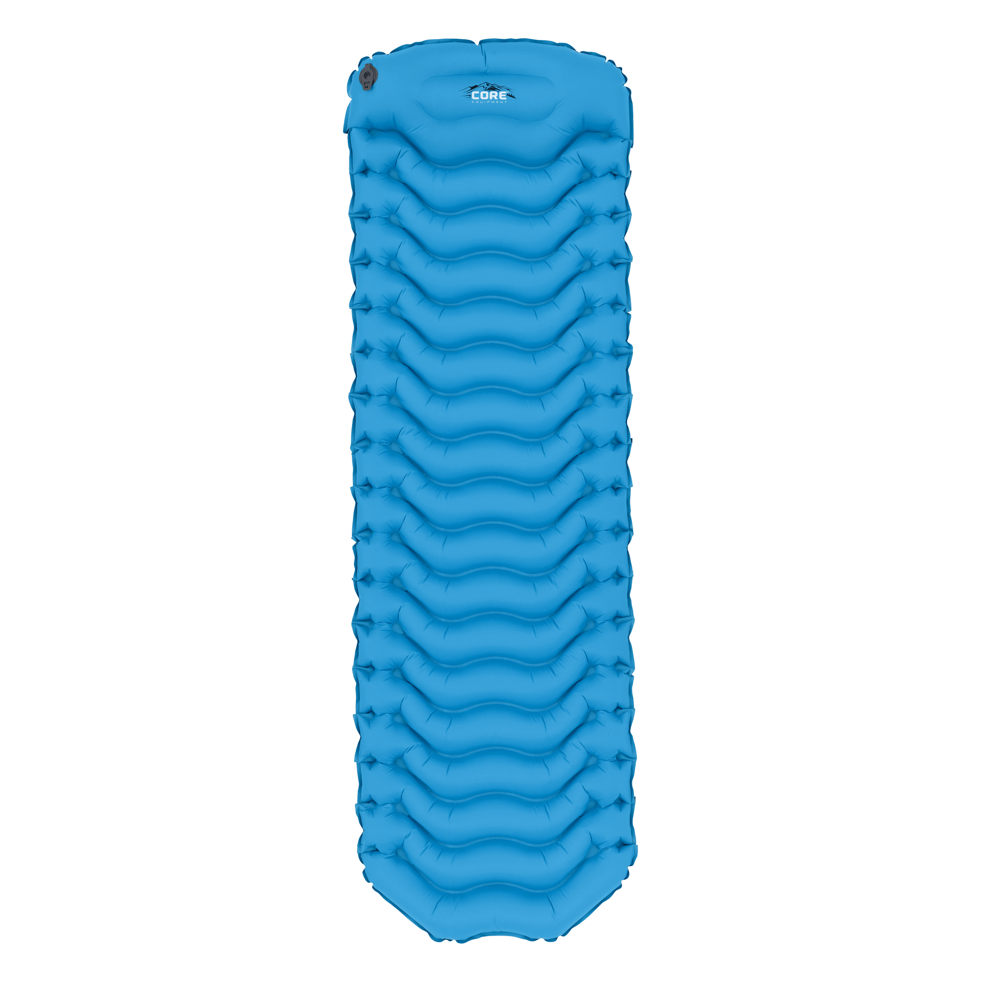 CORE lightweight sleeping pad in blue, featuring a built-in pillow and ripstop fabric.
