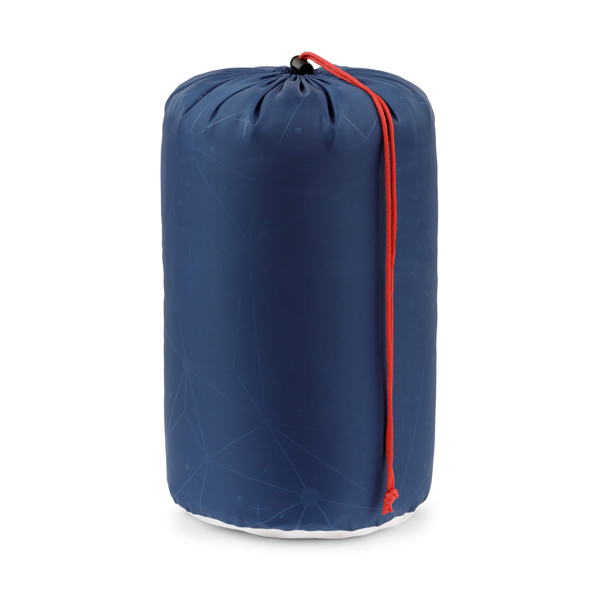 CORE Youth 50 Degree sleeping bag packed into blue stuff sack with red drawcord.
