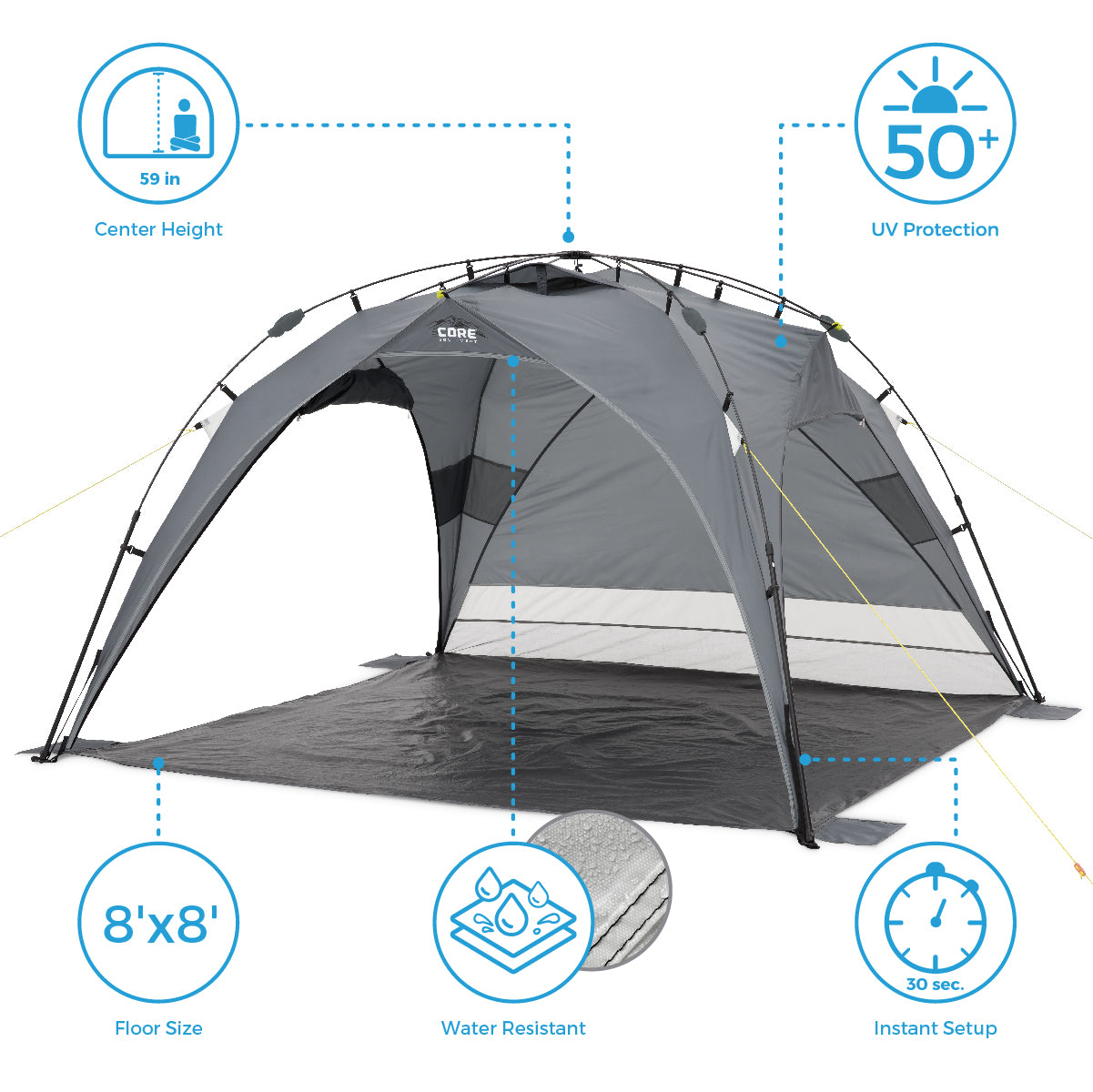 8x8 instant sun shade showing the different features.
