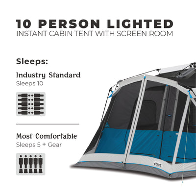 10 Person Lighted Instant Tent with Screen Room 14' x 10'
