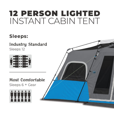 12 Person Lighted Instant Cabin Tent 18’ x 10’