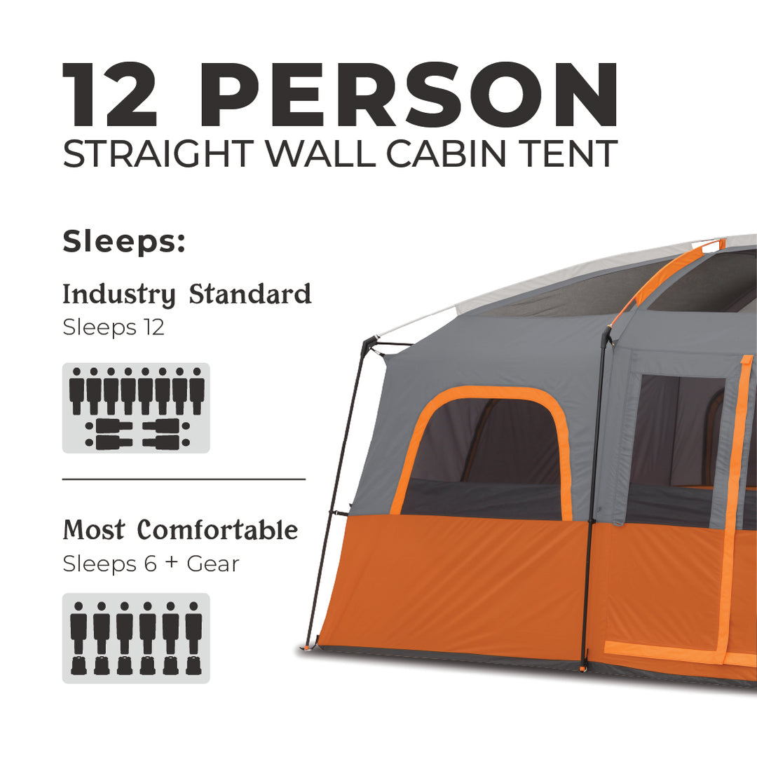 12 Person Lighted Instant Cabin Tent 18' x 10' – Core Equipment