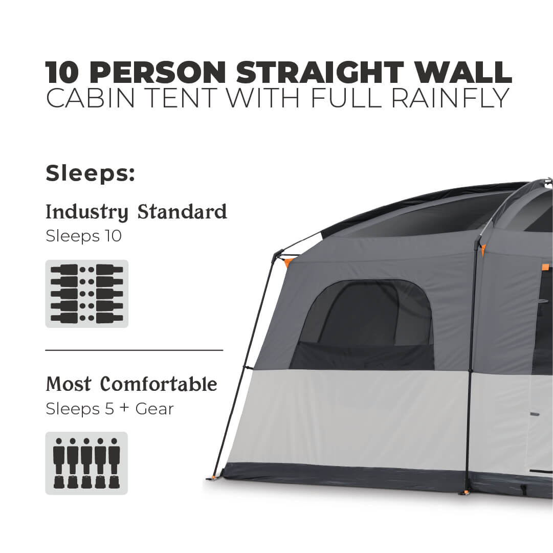 10 Person Straight Wall Cabin Tent with Full Rainfly