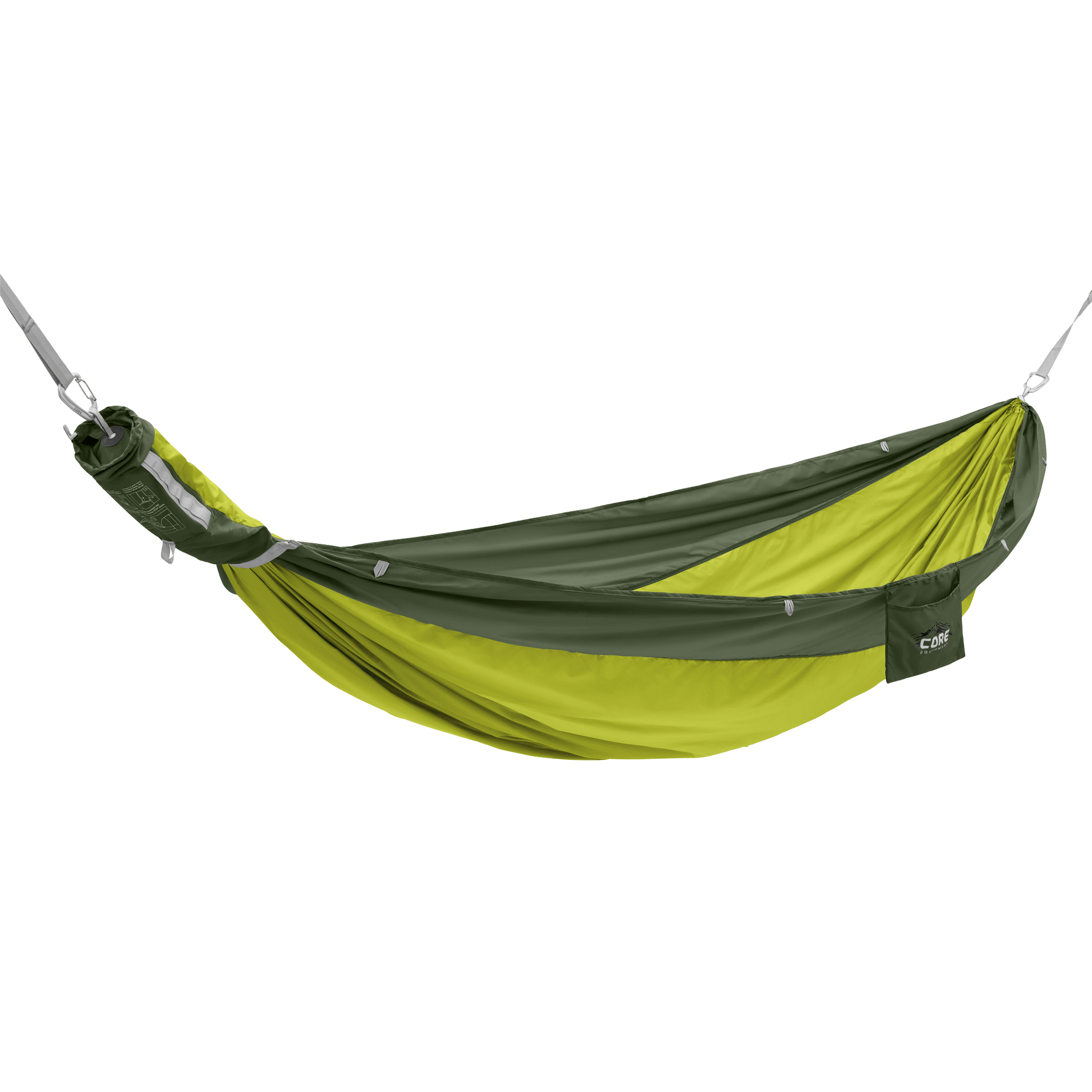 Dark green and neon yellow hammock with 'CORE' logo