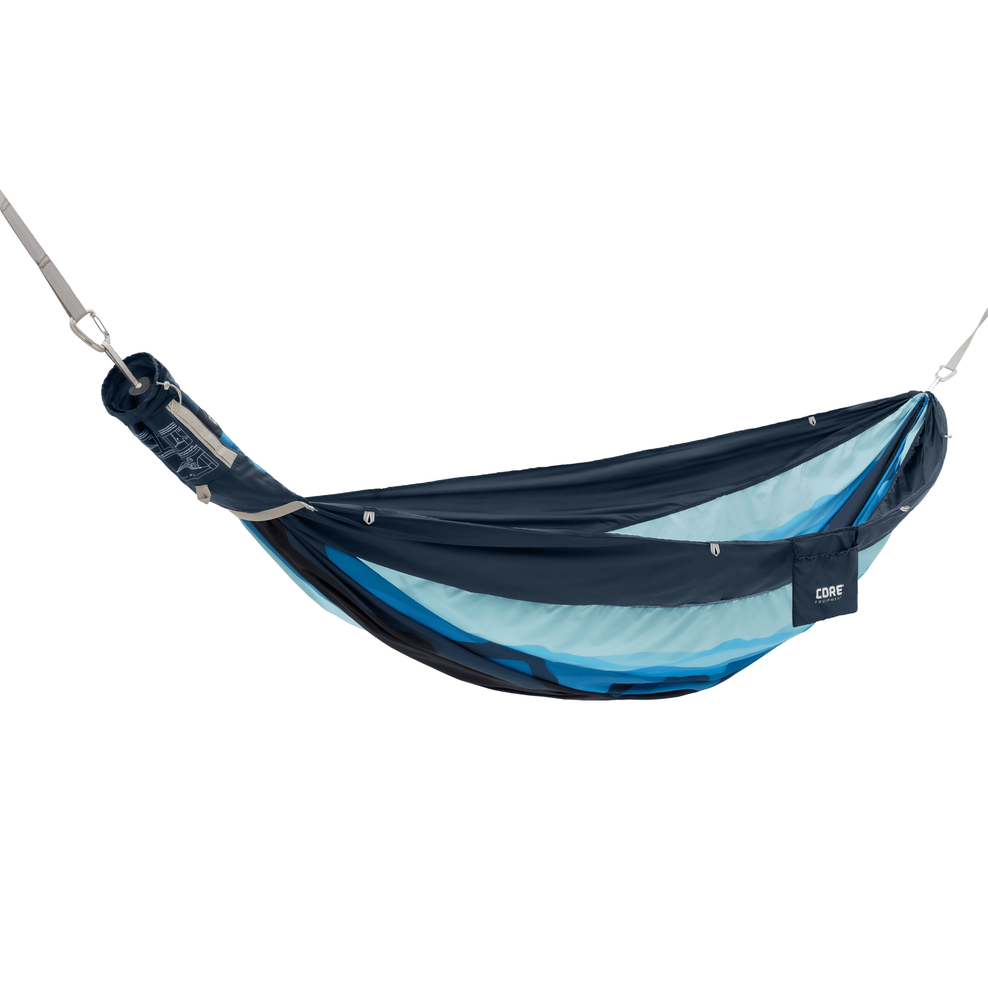 Dark blue and light blue hammock with 'CORE' logo