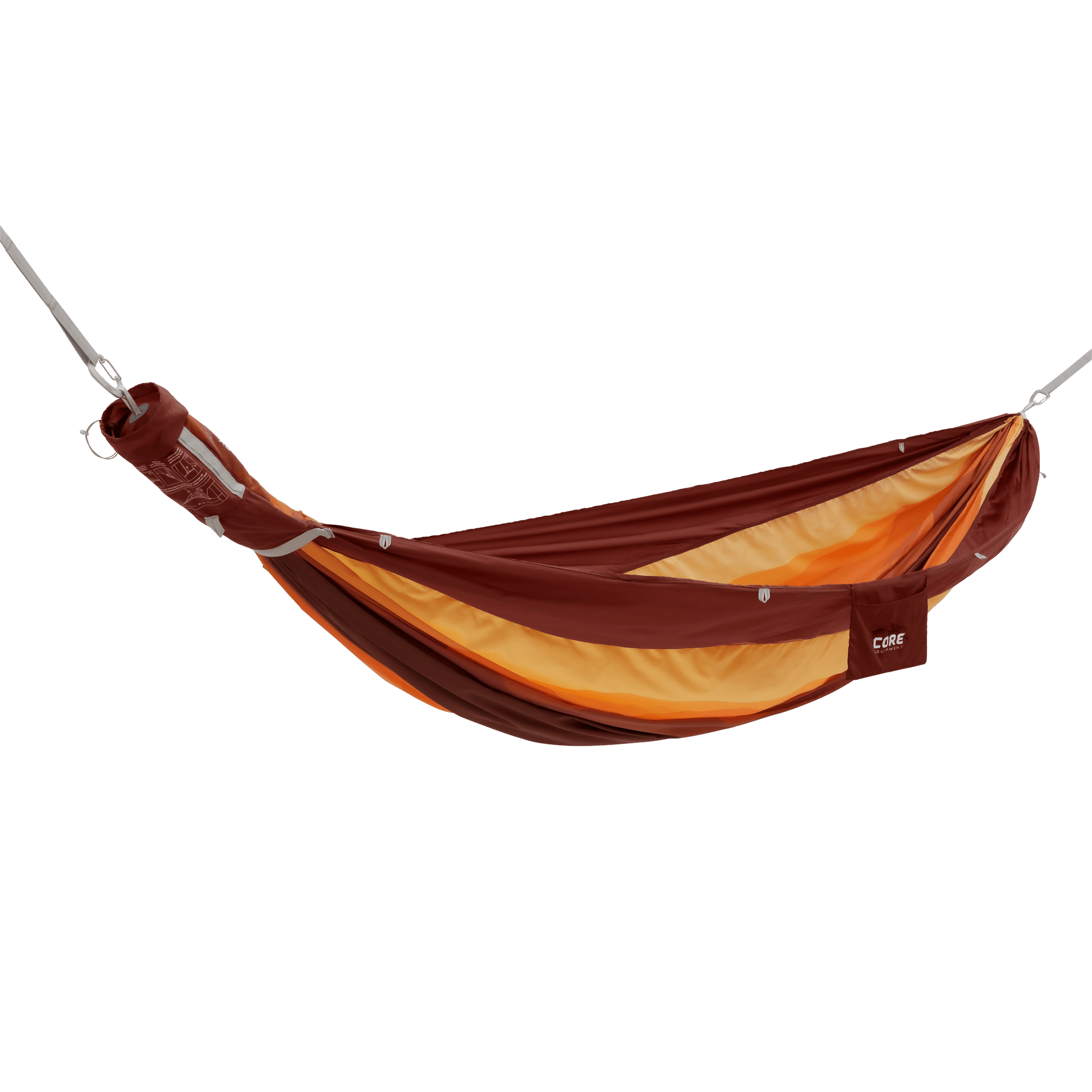 Dark red and orange hammock with 'CORE' logo