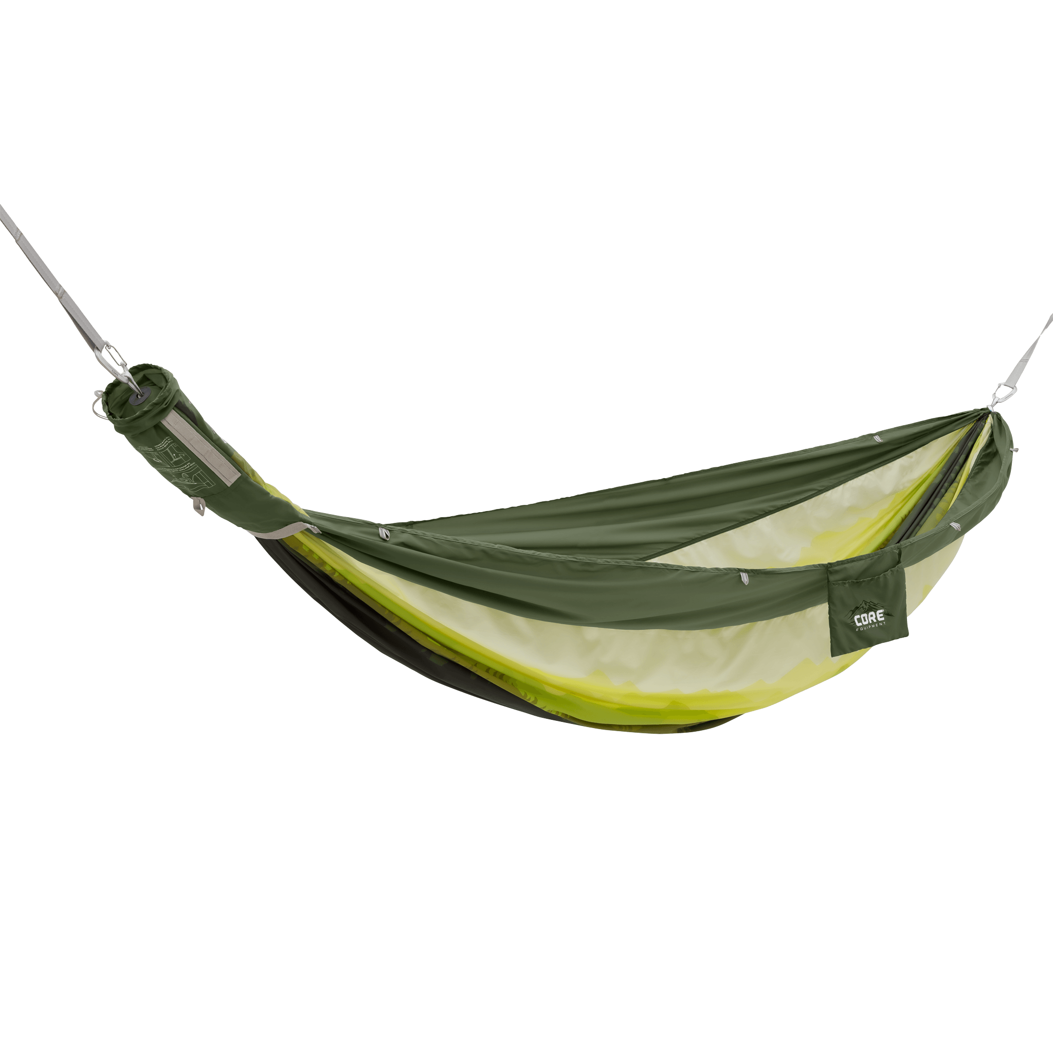 Dark green and neon yellow hammock with 'CORE' logo