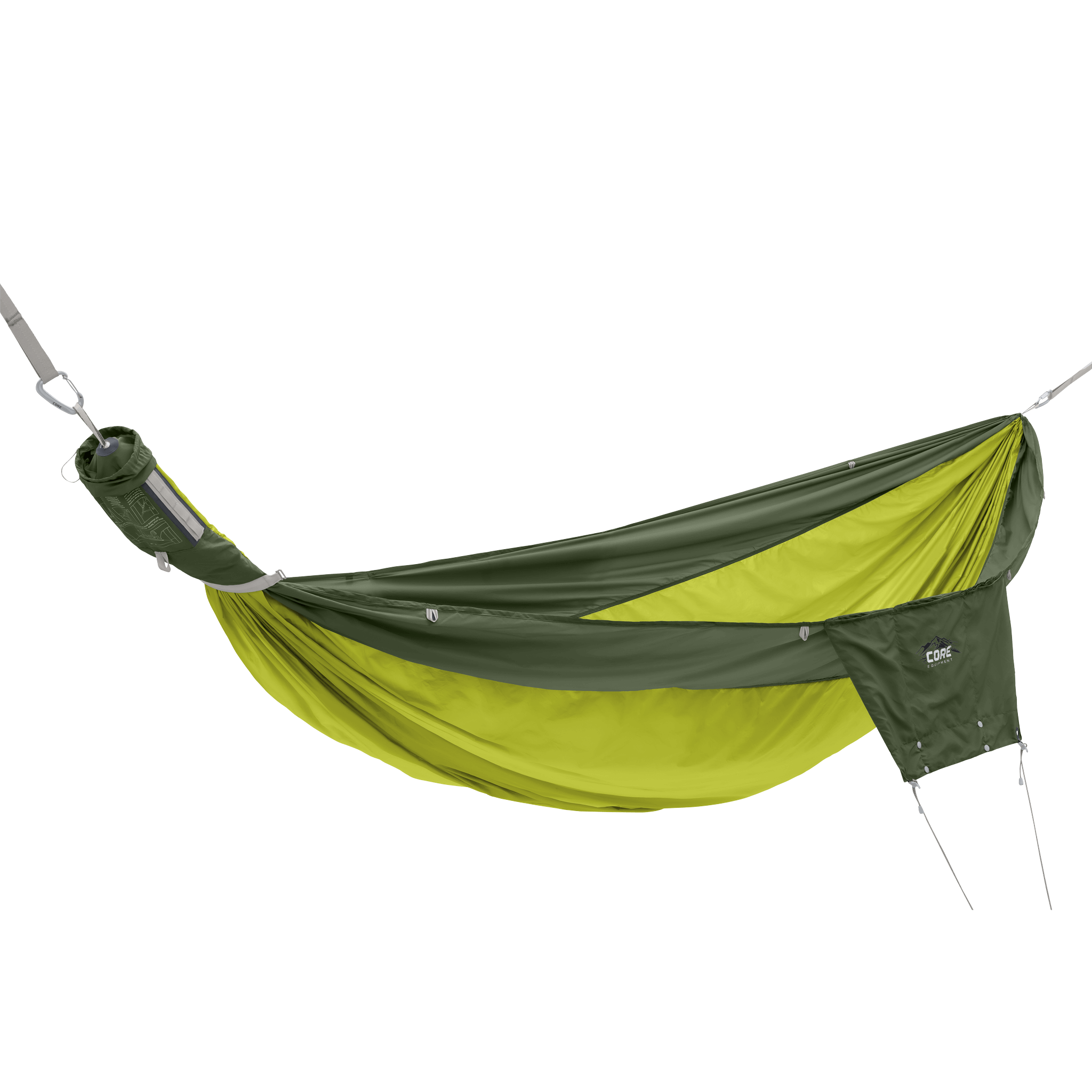 Dark green and neon yellow hammock with 'CORE' logo