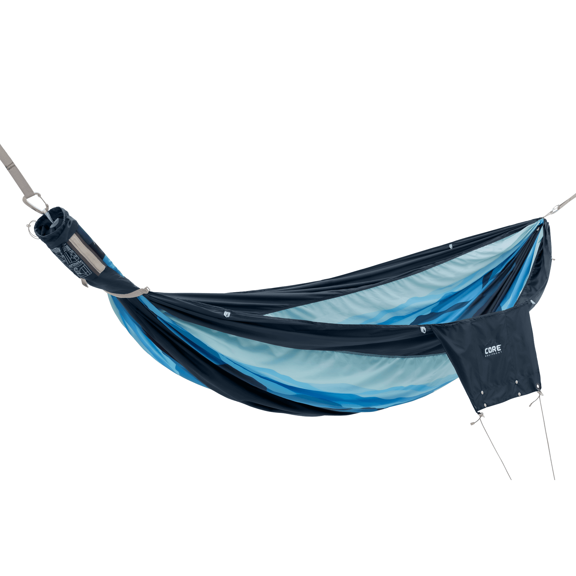 Dark blue and light blue hammock with 'CORE' logo