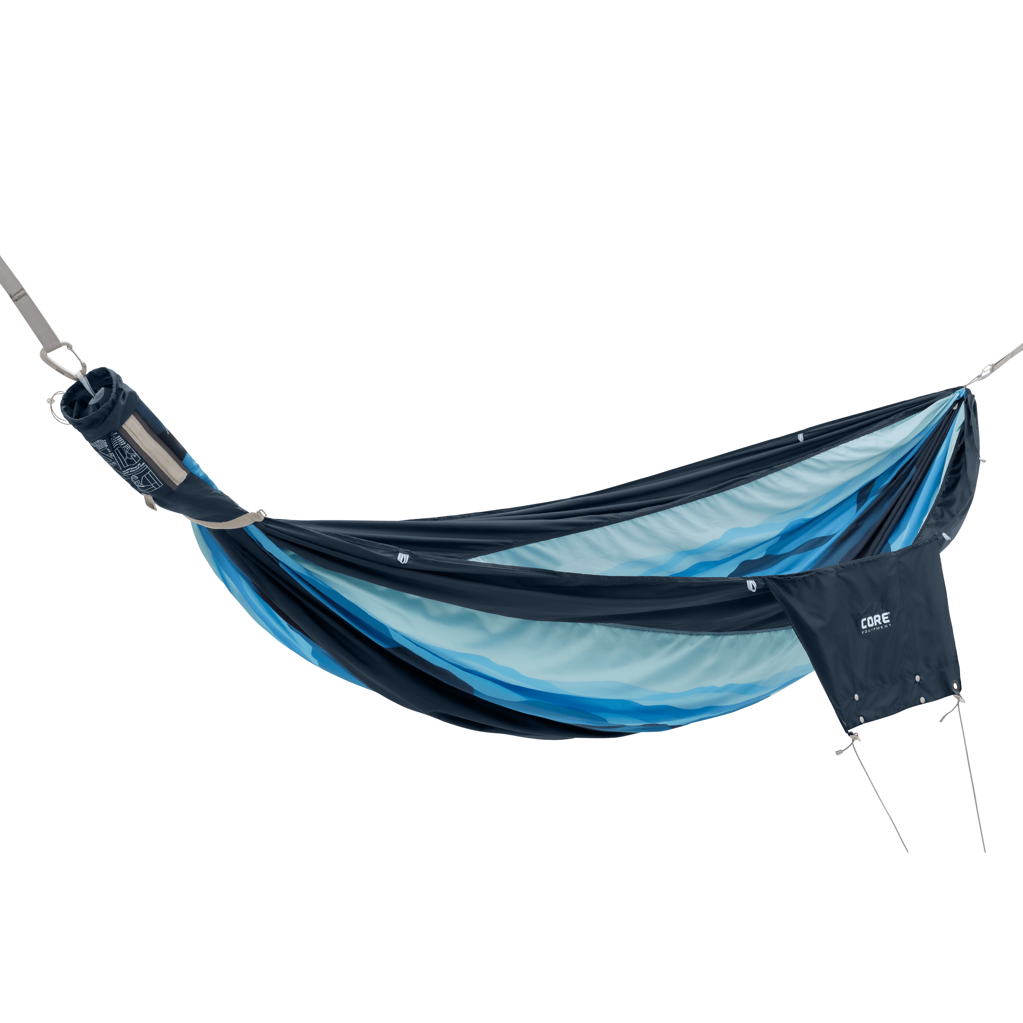 Dark blue and light blue hammock with 'CORE' logo