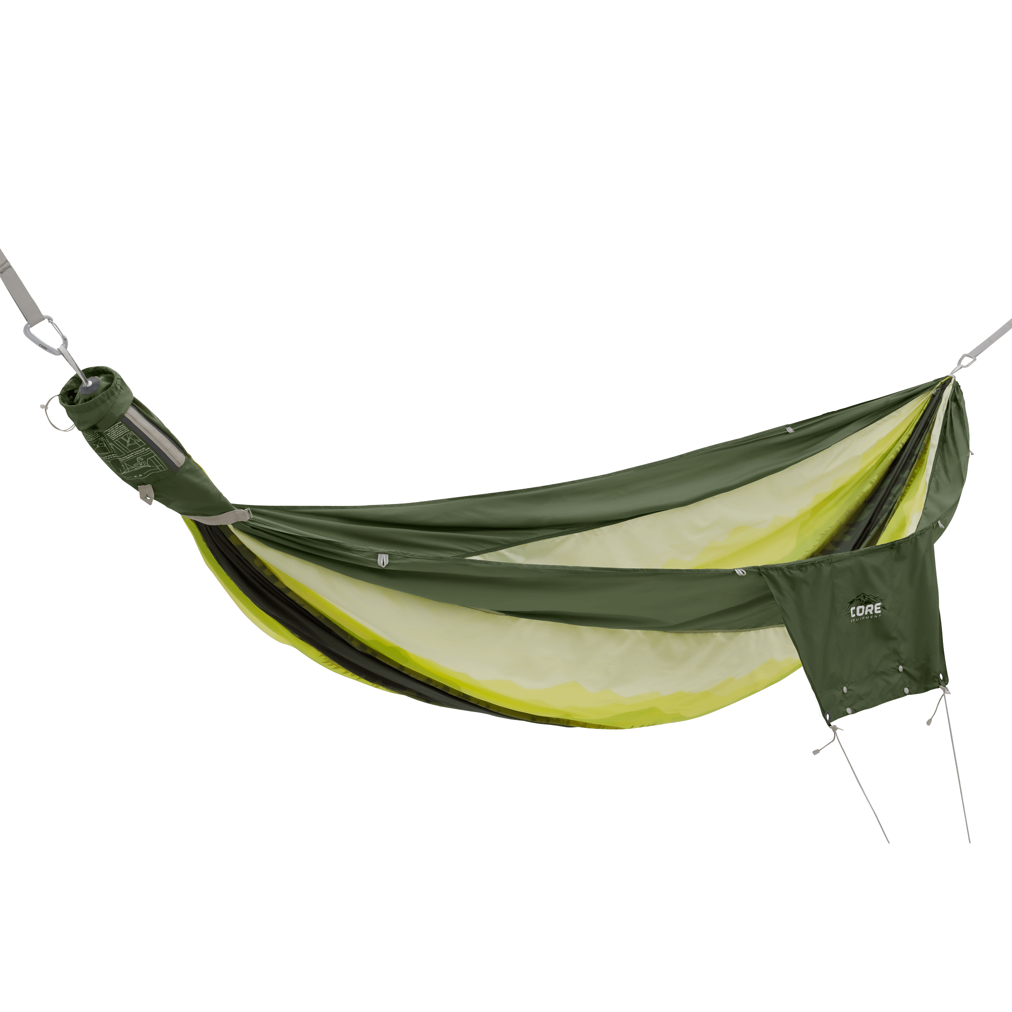 Dark green and neon yellow hammock with 'CORE' logo