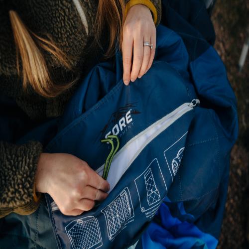 Built-in zippered pocket on the CORE Staydown™ Multipurpose Blanket providing secure storage for keys, phones, and other small valuables.