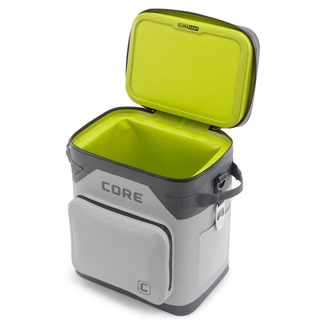 CORE 36 can soft cooler with gray exterior and green interior