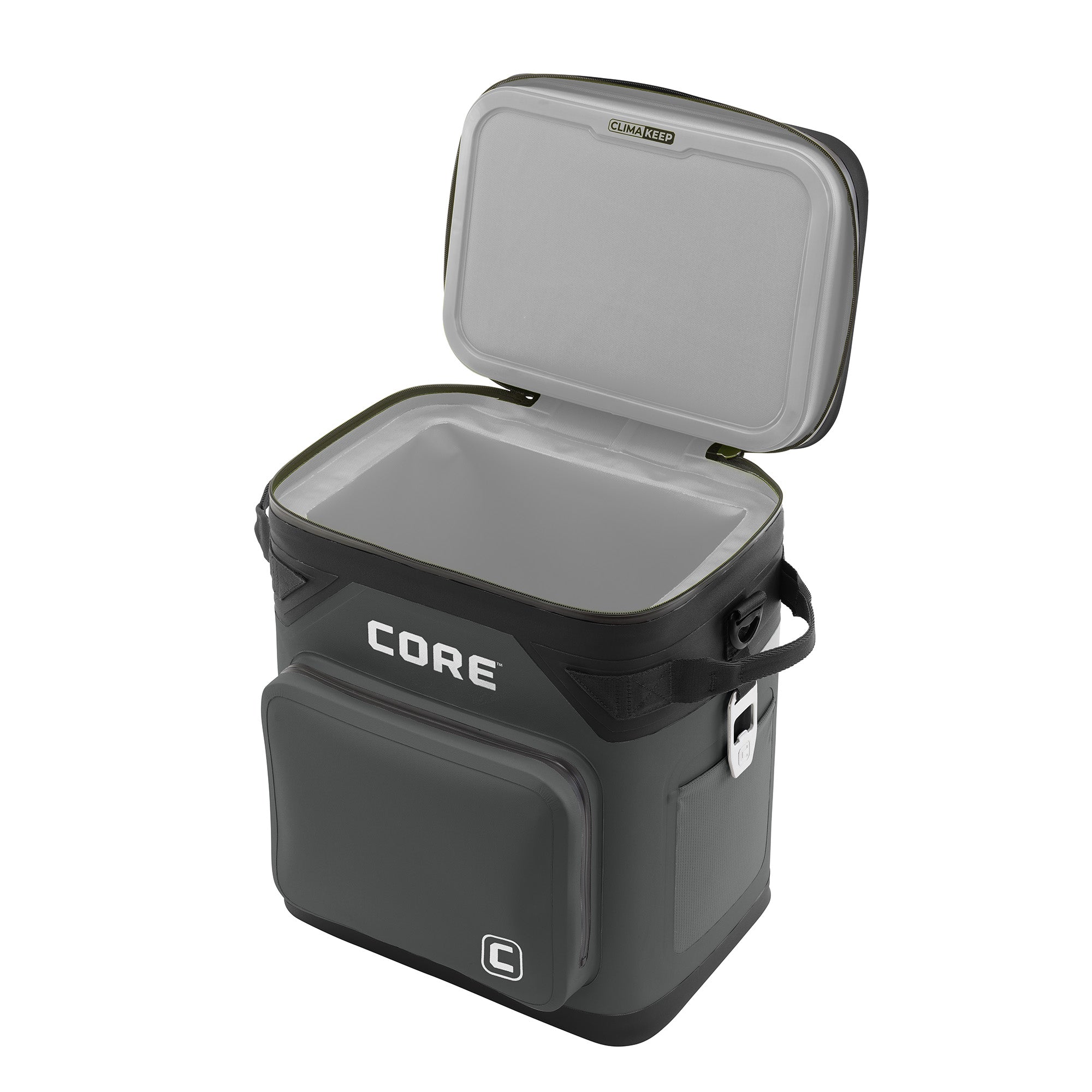 CORE 36 can soft cooler with black exterior and light gray interior