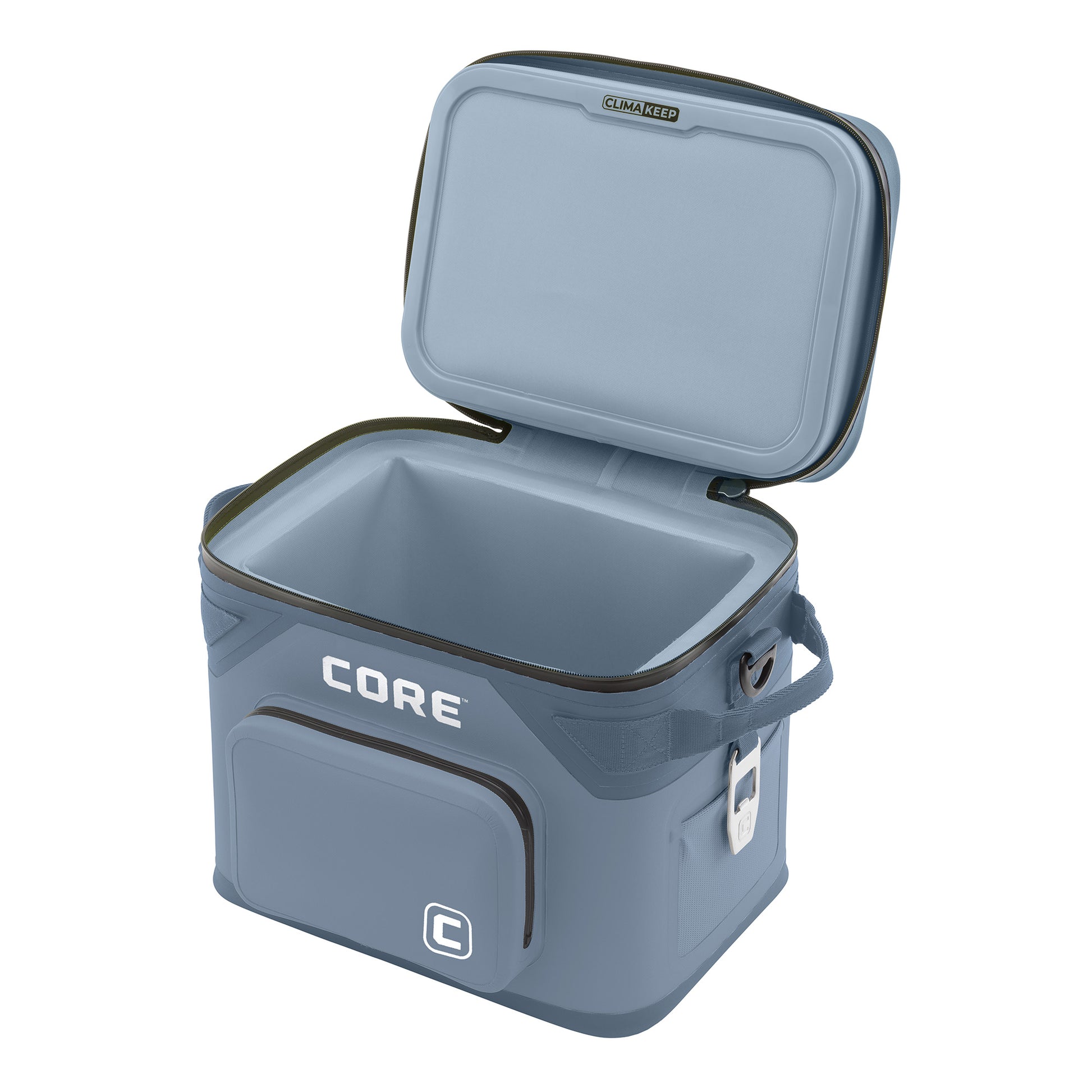 CORE 18 can soft cooler with blue exterior and interior