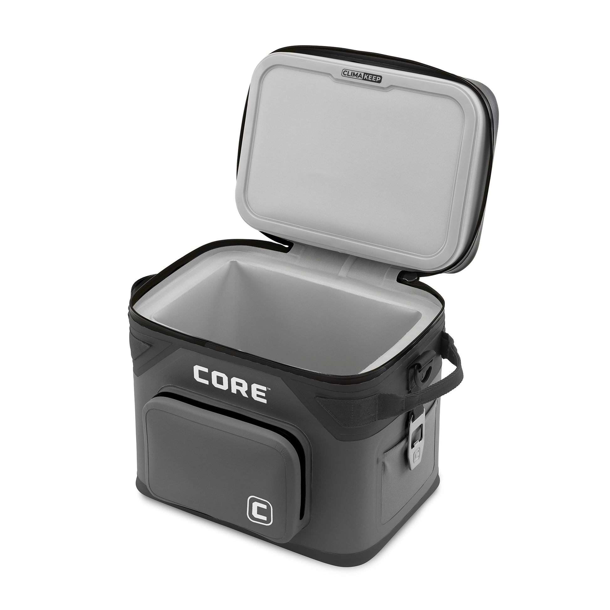 CORE 18 can soft cooler with black exterior and light gray interior