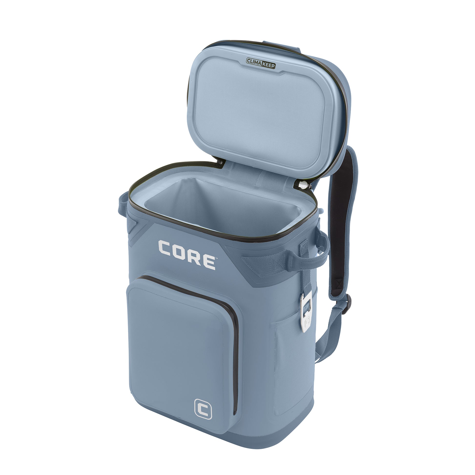 CORE 24 can backpack soft cooler with blue exterior and interior