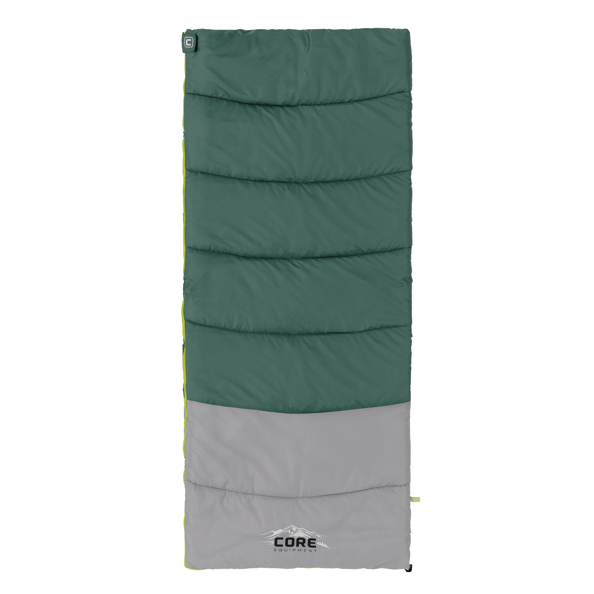 Green and gray 30 degree sleeping bag with CORE logo 