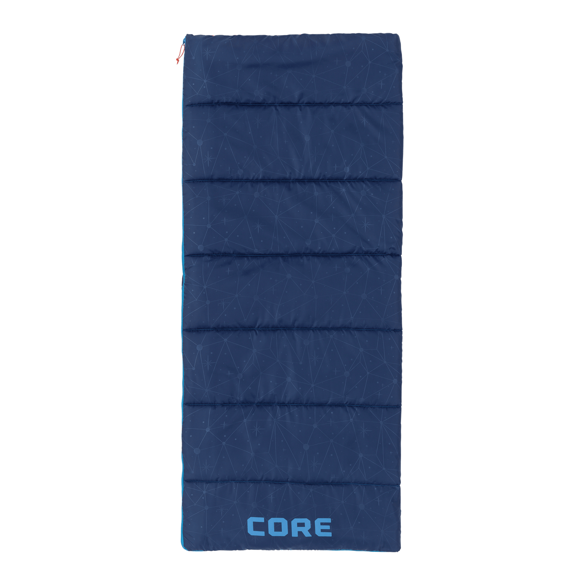 Blue youth sleeping bag with 'CORE' branding 