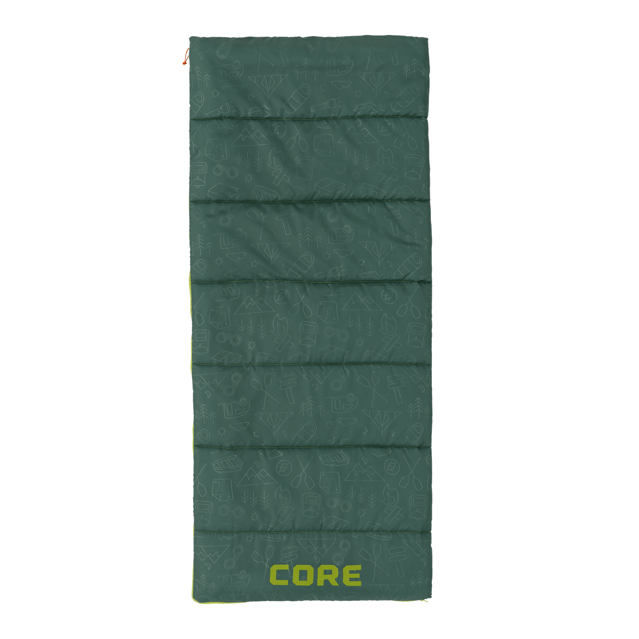 Two green youth sleeping bag with 'CORE' branding 