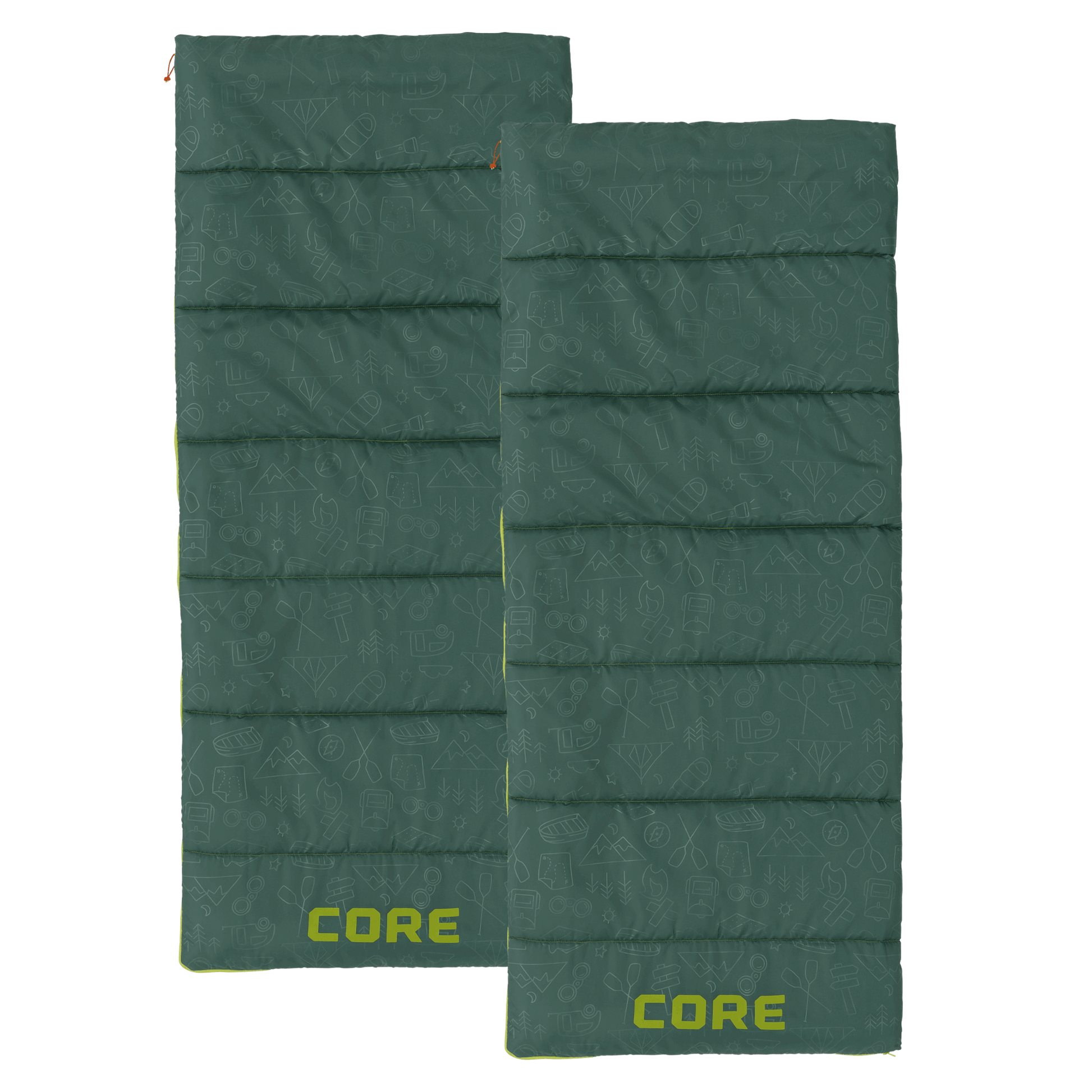 Green youth sleeping bag with 'CORE' branding 