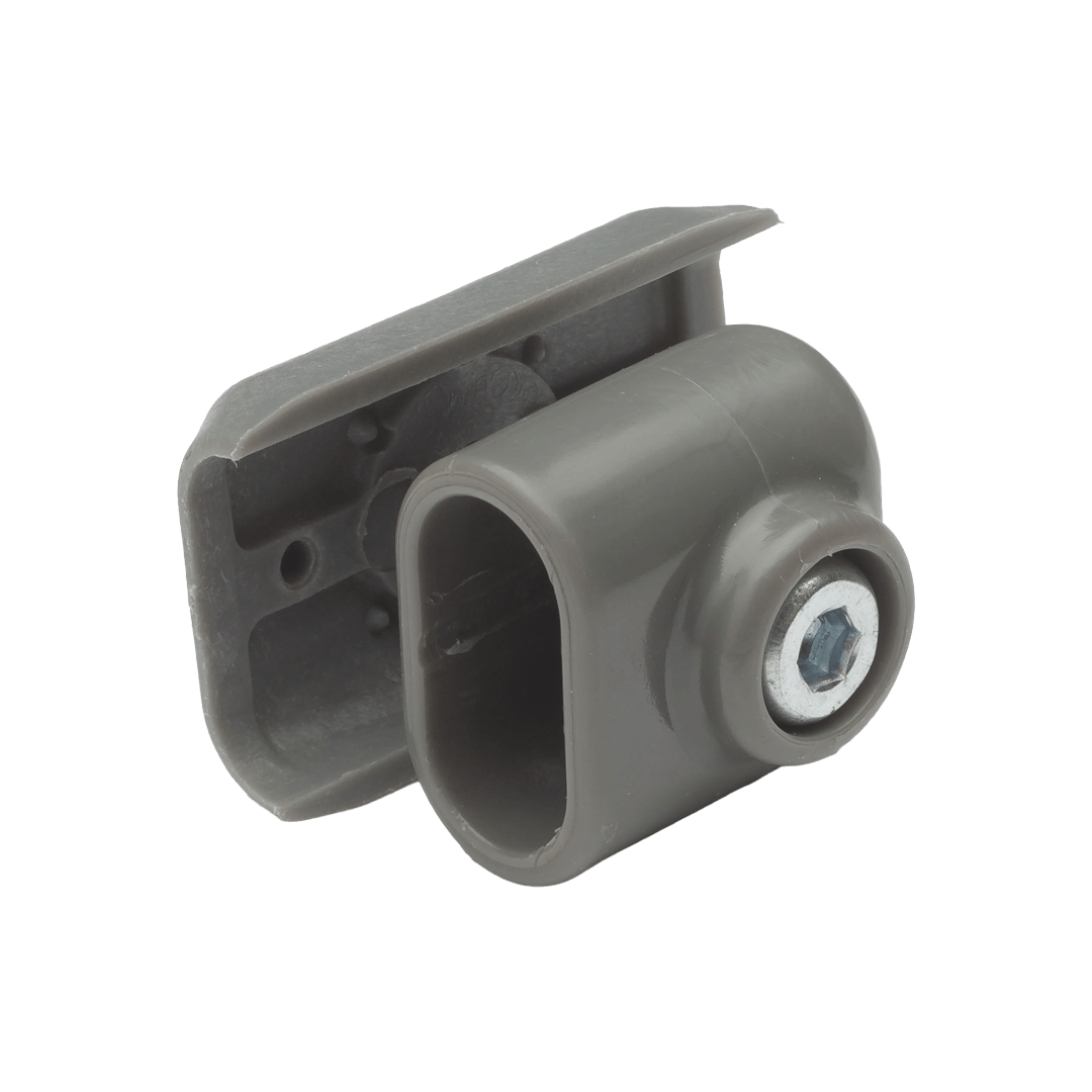 grey plastic awning joint with nut and bolt