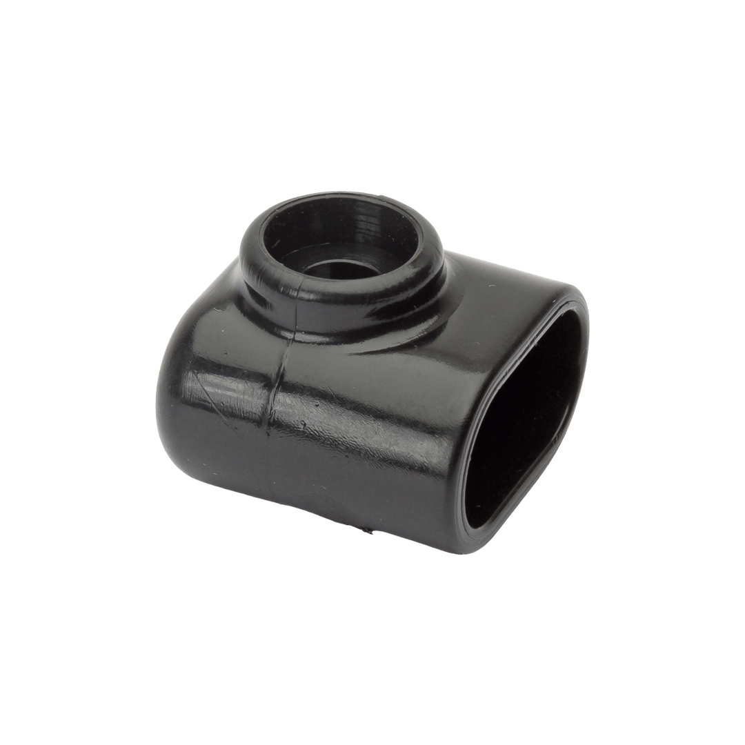 side view of black plastic awning joint