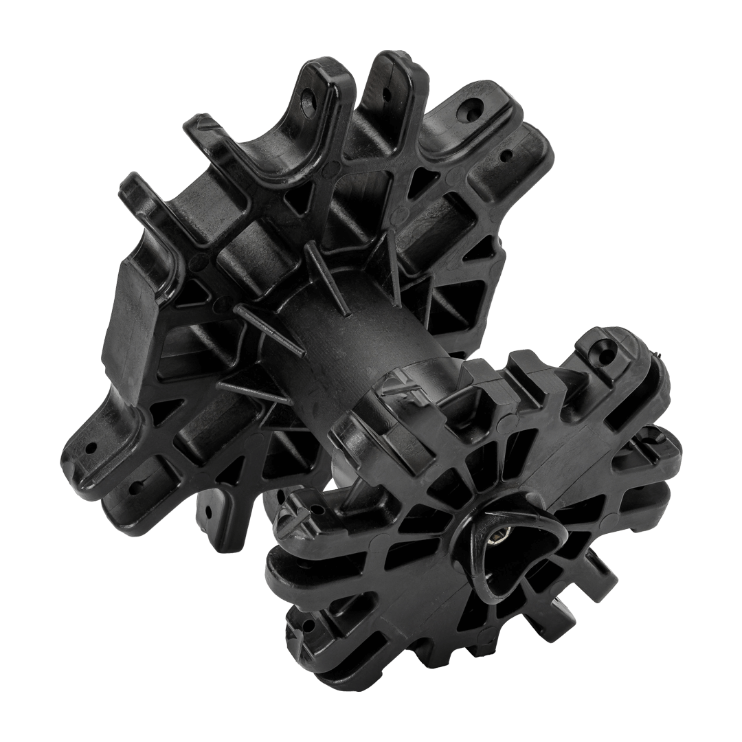 bottom view of black center hub with 6 connector points