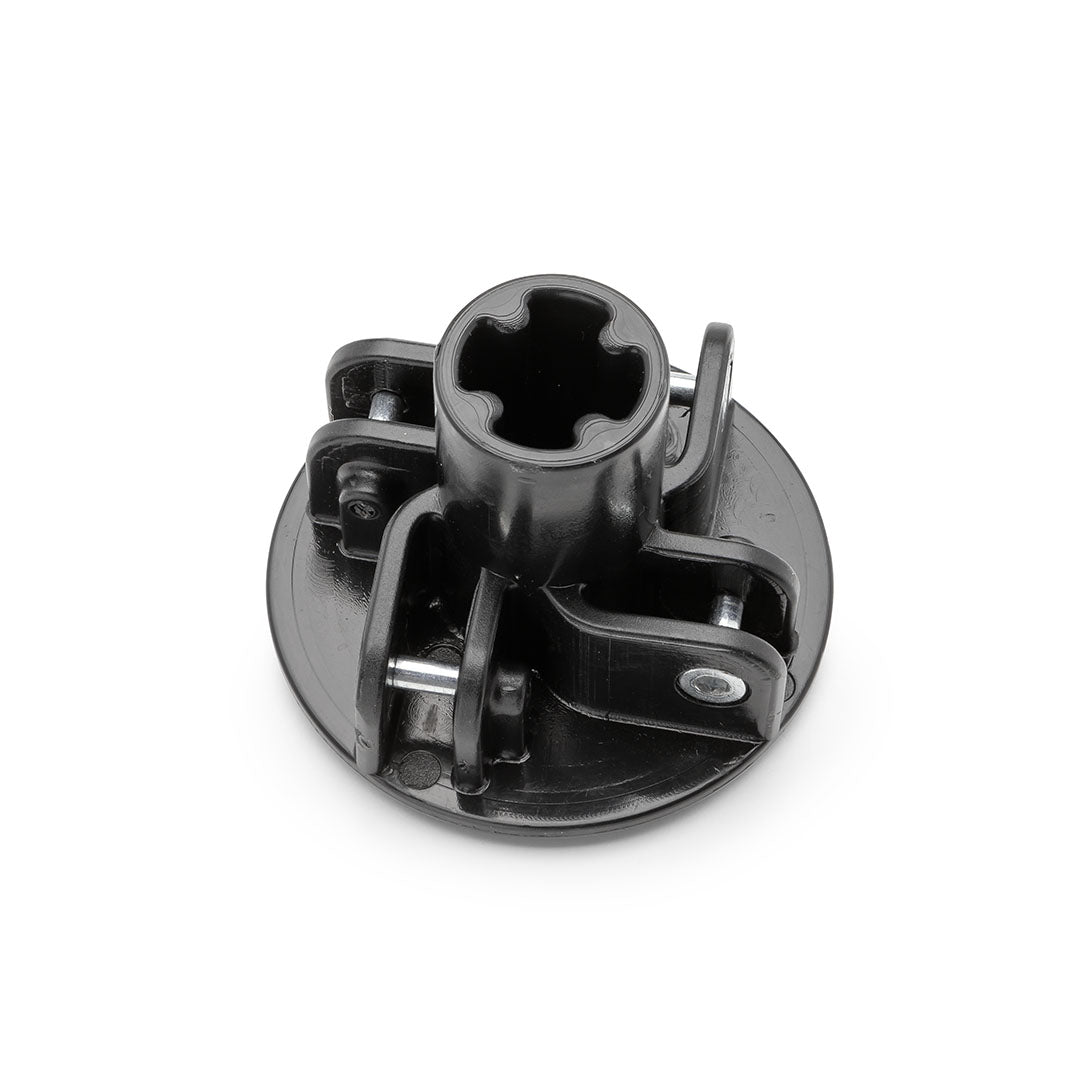 bottom view of center hub with nuts and bolts