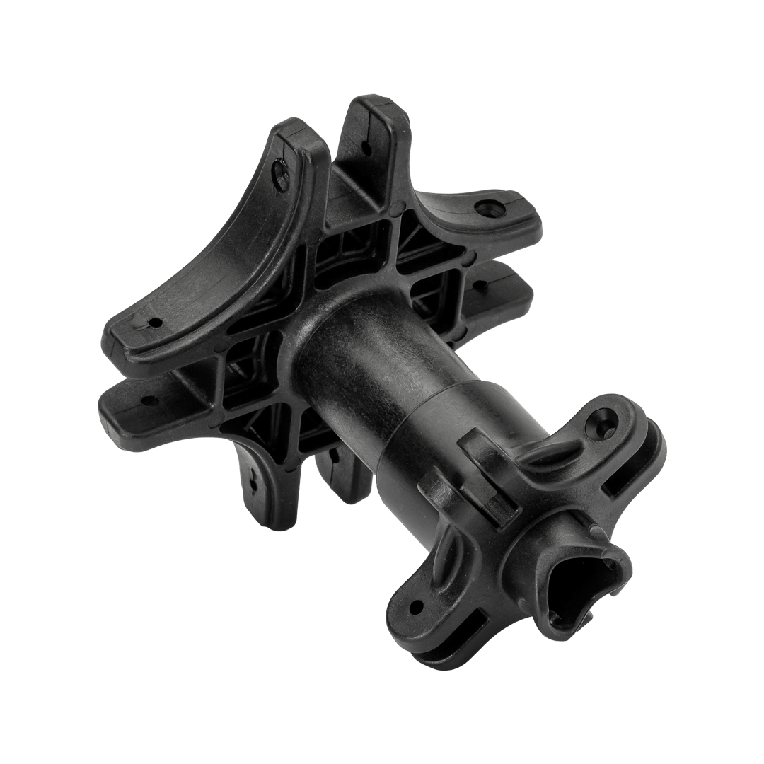 center hub for instant tent with 4 connection points. Image from below. 