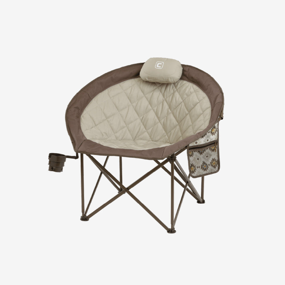 Foldable CORE tan and brown camping chair with quilted seat and backrest 