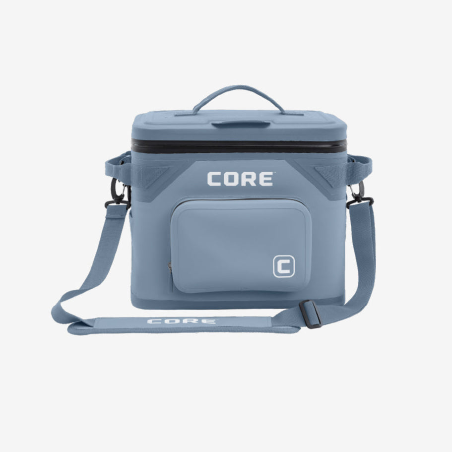 CORE 18 can soft cooler with blue exterior and interior